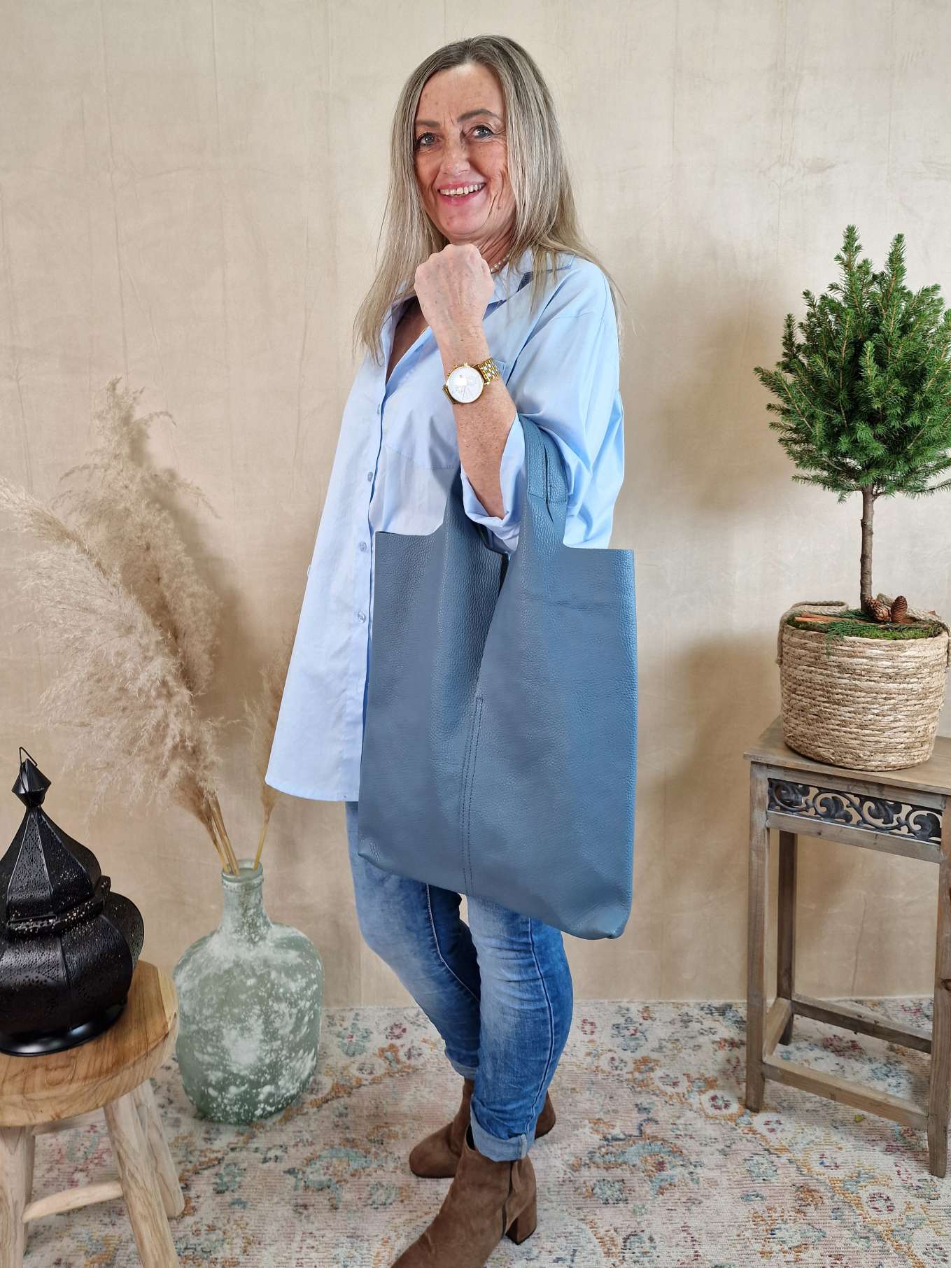 LEDER SHOPPER ADAM JEANSBLAU Made in Italy Echtleder Tasche Schultertasche versch. Farben LEDER SHOPPER ADAM JEANSBLAU Made in Italy Echtleder Tasche Schultertasche versch. Farben