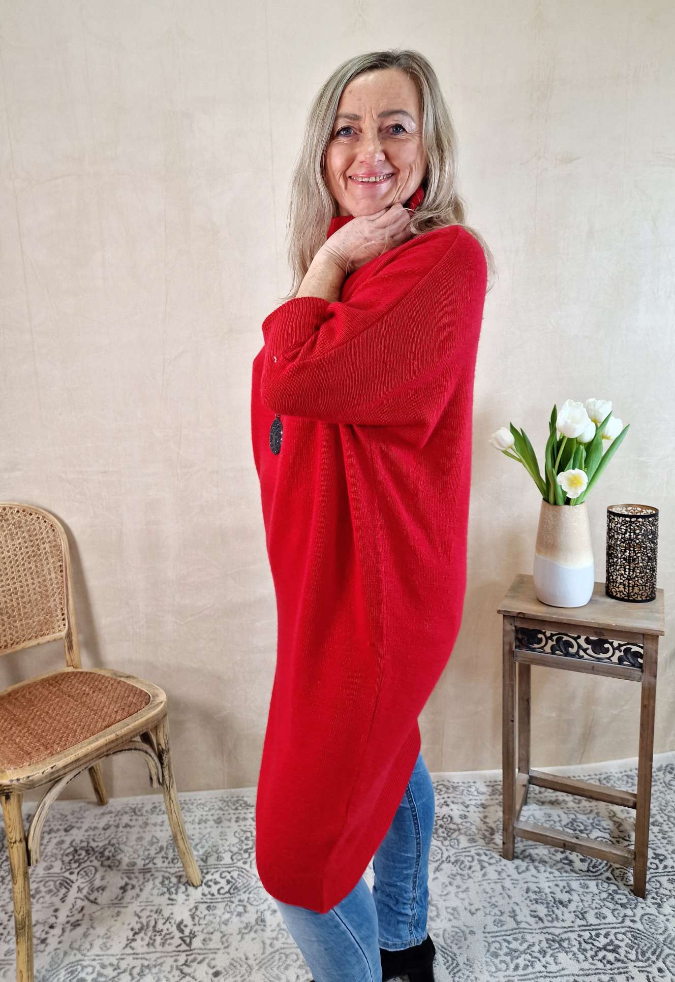 CASHMERE DRESS STELLA ROT 34-42 Made in Italy Strick Kleid Long Pullover CASHMERE DRESS STELLA ROT 34-42 Made in Italy Strick Kleid Long Pullover