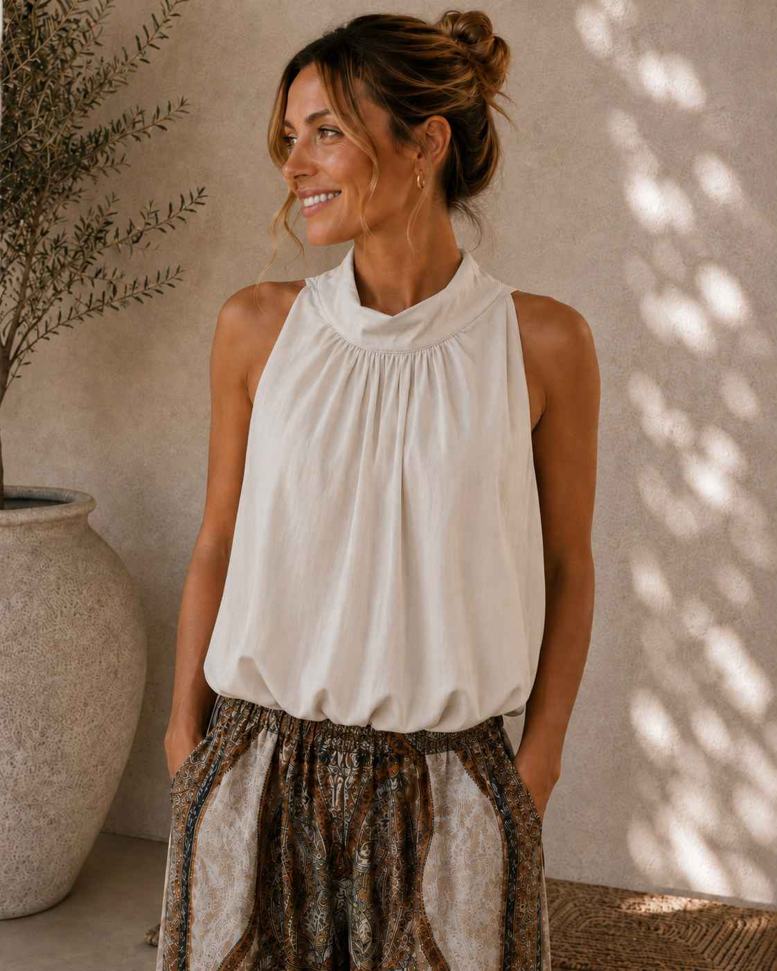 Top Bluse Mariona Uni Bindung im Nacken Made in Italy 34-40/42