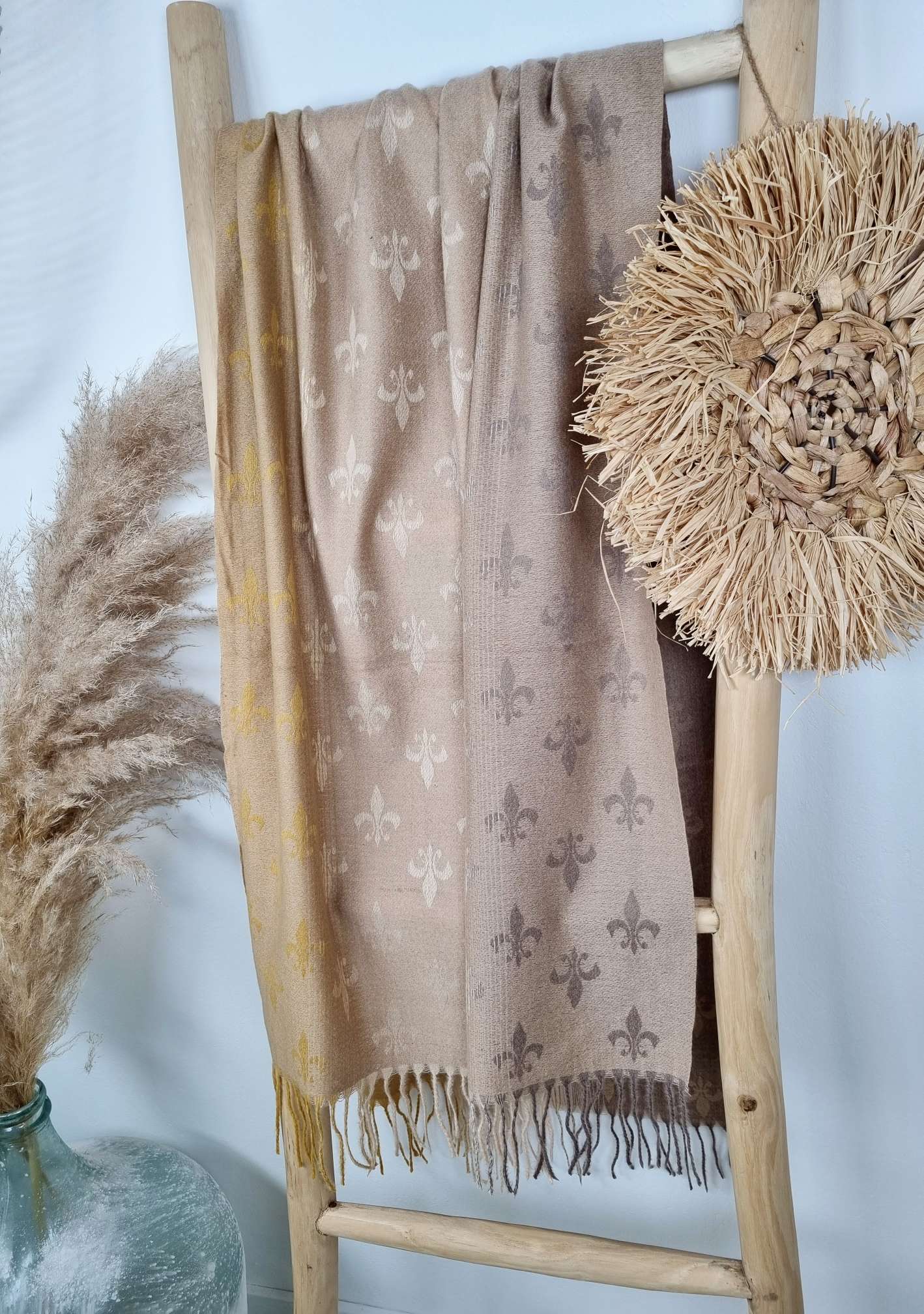 SCHAL SCARF CROWN CAMEL Edles Viskose Tuch Italy Style Plaid SCHAL SCARF CROWN CAMEL Edles Viskose Tuch Italy Style Plaid
