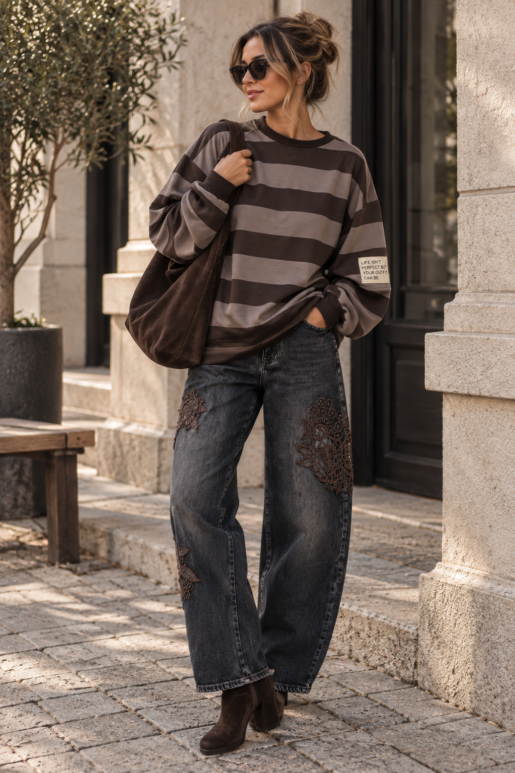 Baumwoll Stripe Love Sweater mit PATCH I SW0128 I 34-42 / Made in Italy