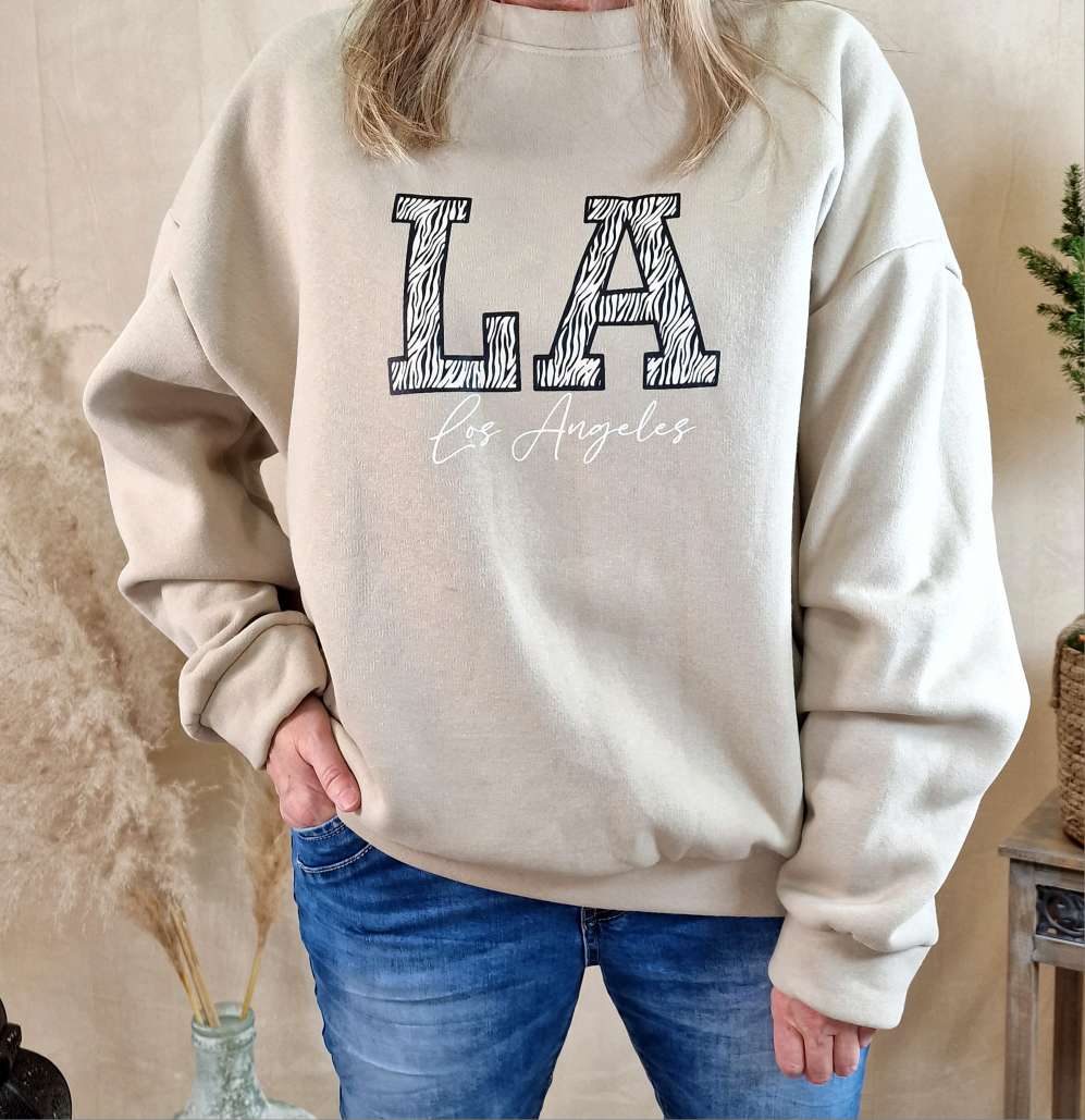 SWEATER LA LOS ANGELES ZEBRA BEIGE 34-42 Made in Italy Oversize Pullover Sweatshirt
