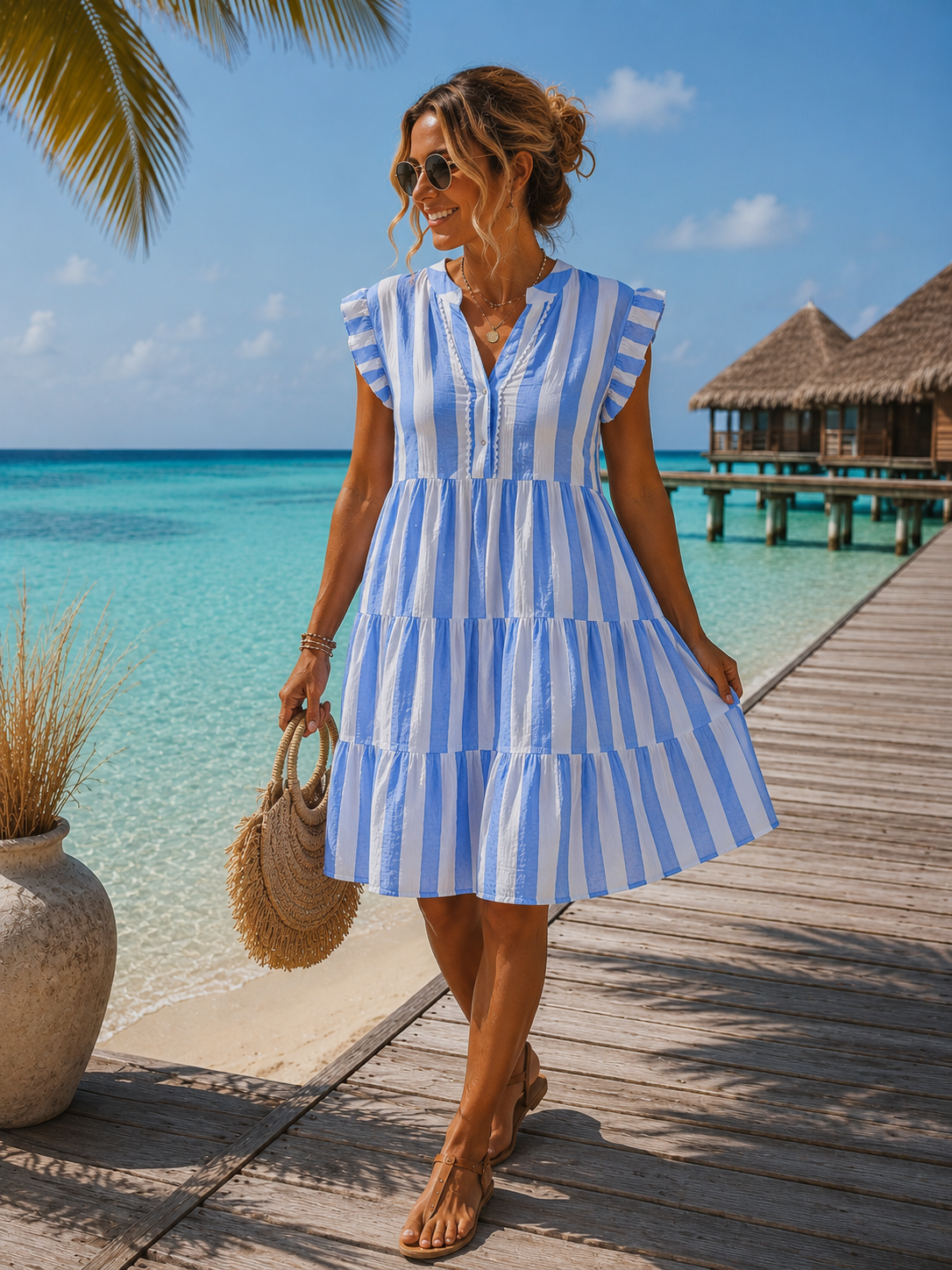 Musselin-Kleid Zelina Blockstreifen Made in Italy 34-42/44