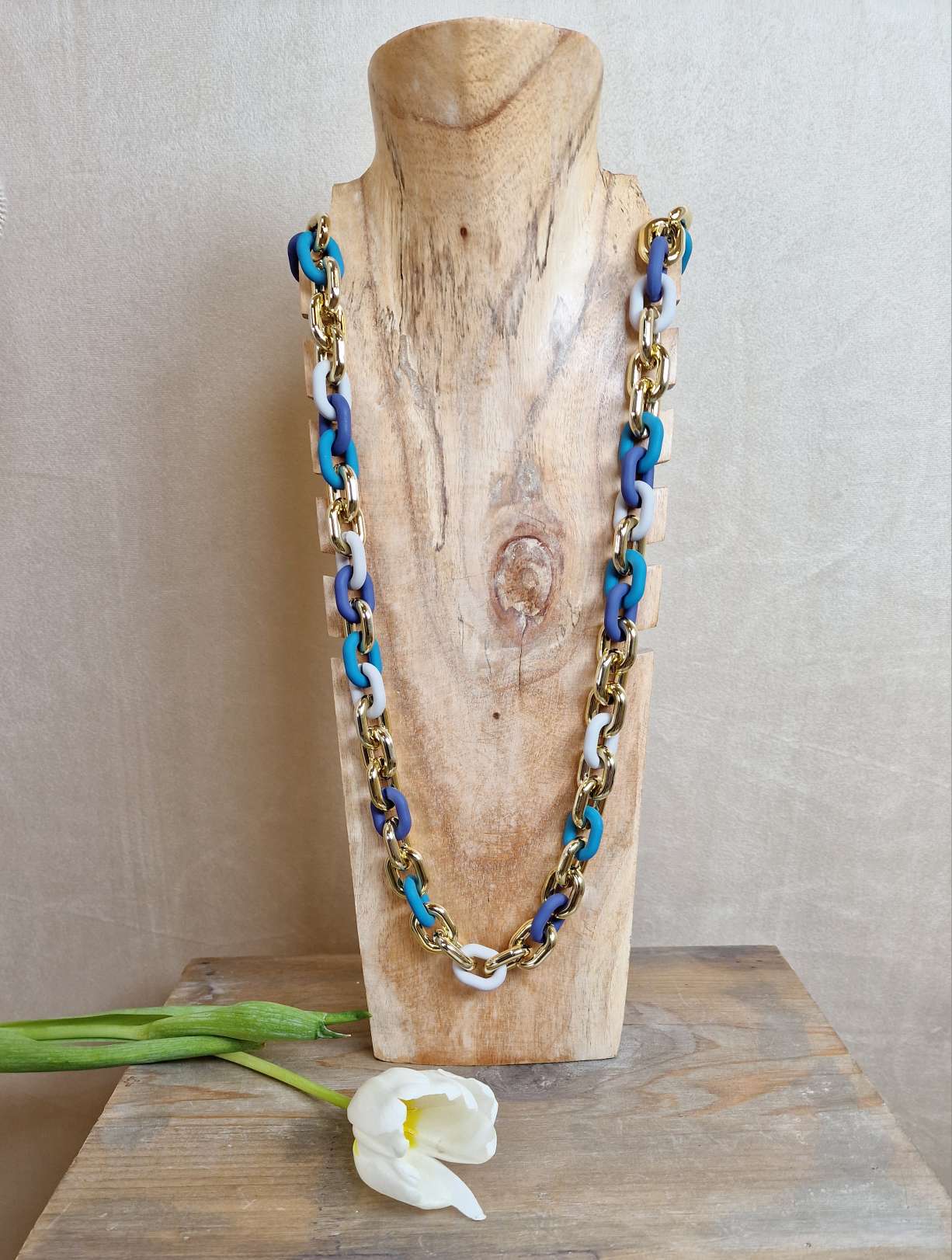 KETTE BLENDED SHINY BLAU Metall Resin Goldfarbig Necklace Halskette