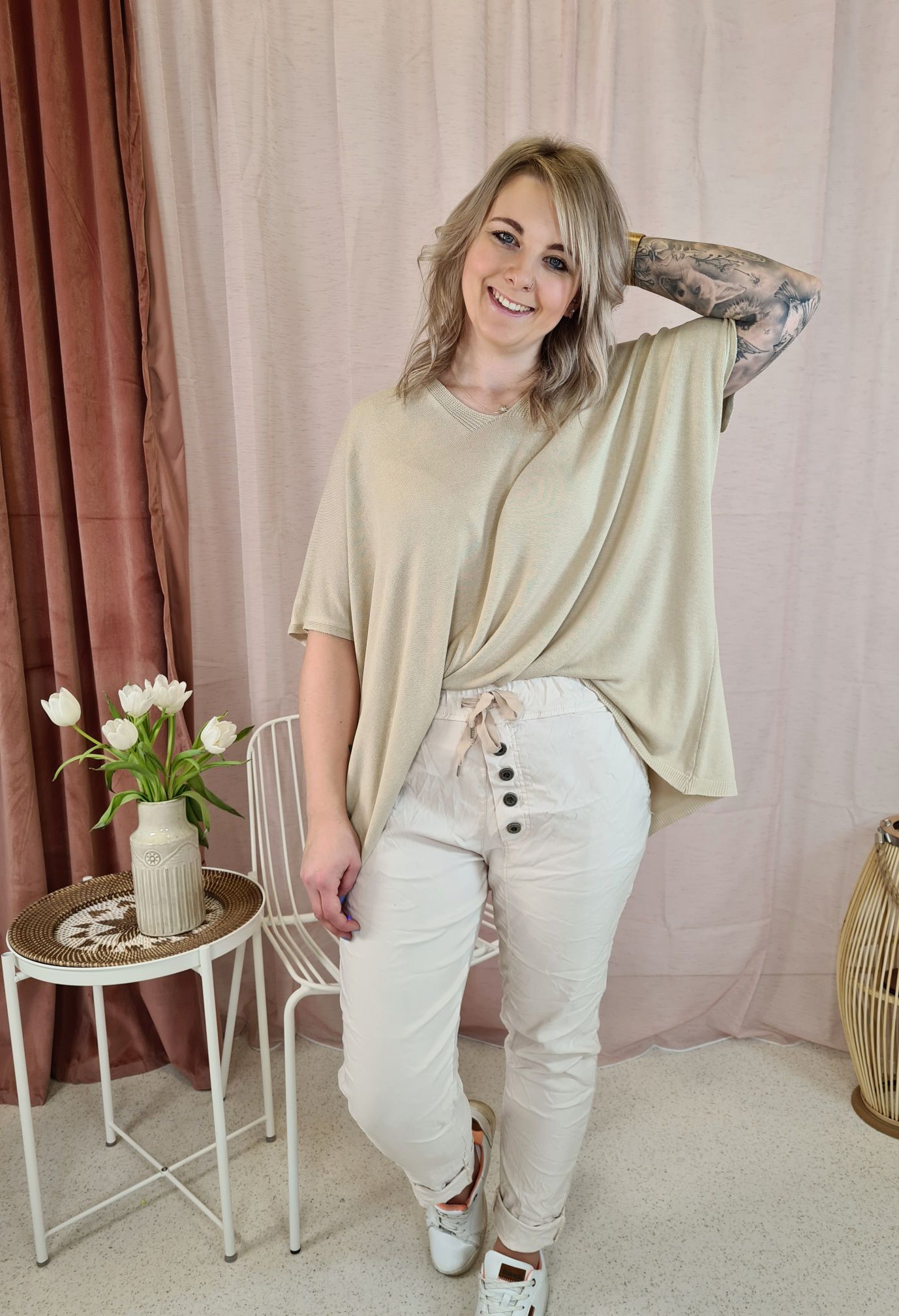 LIGHT KNIT SHIRT BRIANNA BEIGE 34-42 Made in Italy Basic Oversize T-Shirt Pullover