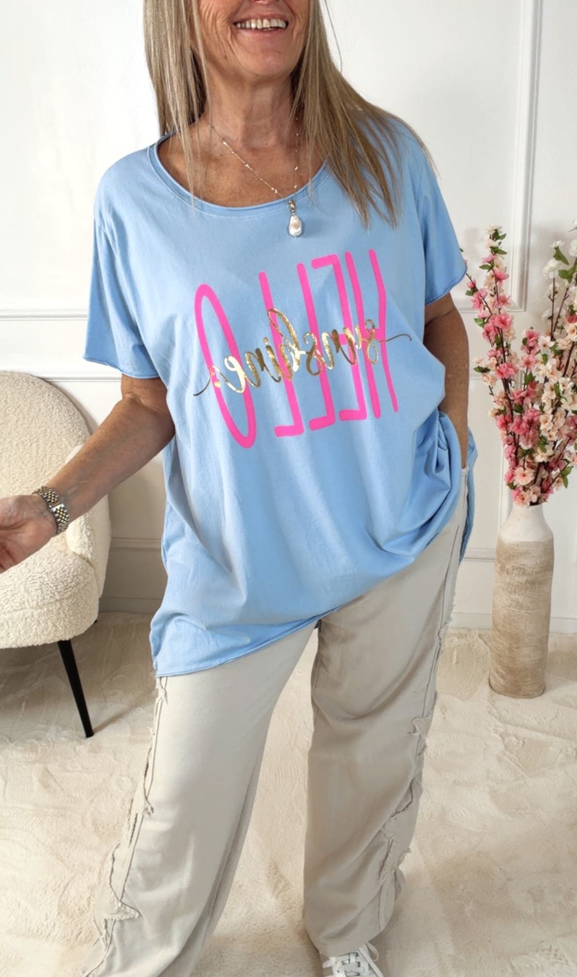 Vokuhila T-Shirt Liorabella Hello Sunshine Made in Itlay 34-44/46