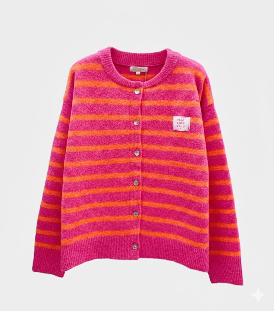 ✨Cardigan Nola„Self-Love Club“ – Streifenlook in Pink & Orange 34-40/42