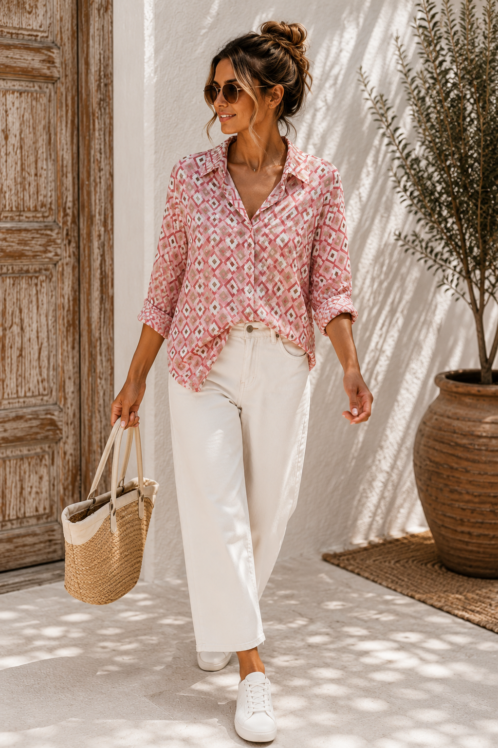 Bluse Valeria – Edle Kofferbluse mit grafischem Muster – Edle Kofferbluse mit grafischem Muster Made in Italy Gr 34-42