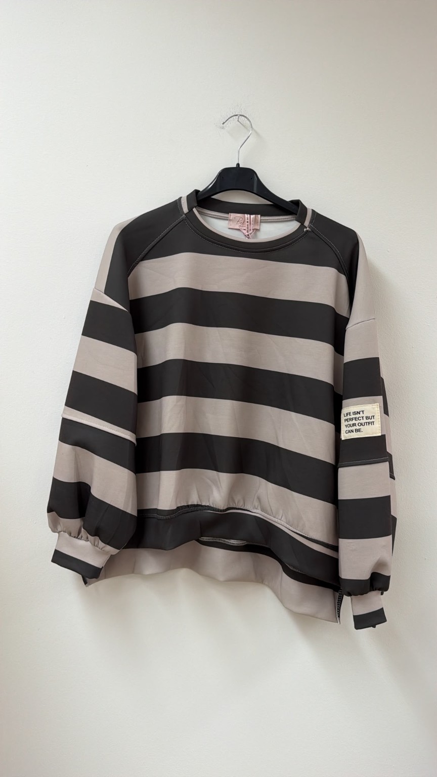 Sweater Butterstoff mit Blockstreifen & Patch I SW0070 I Made in Italy 34-42/44 Sweatshirt