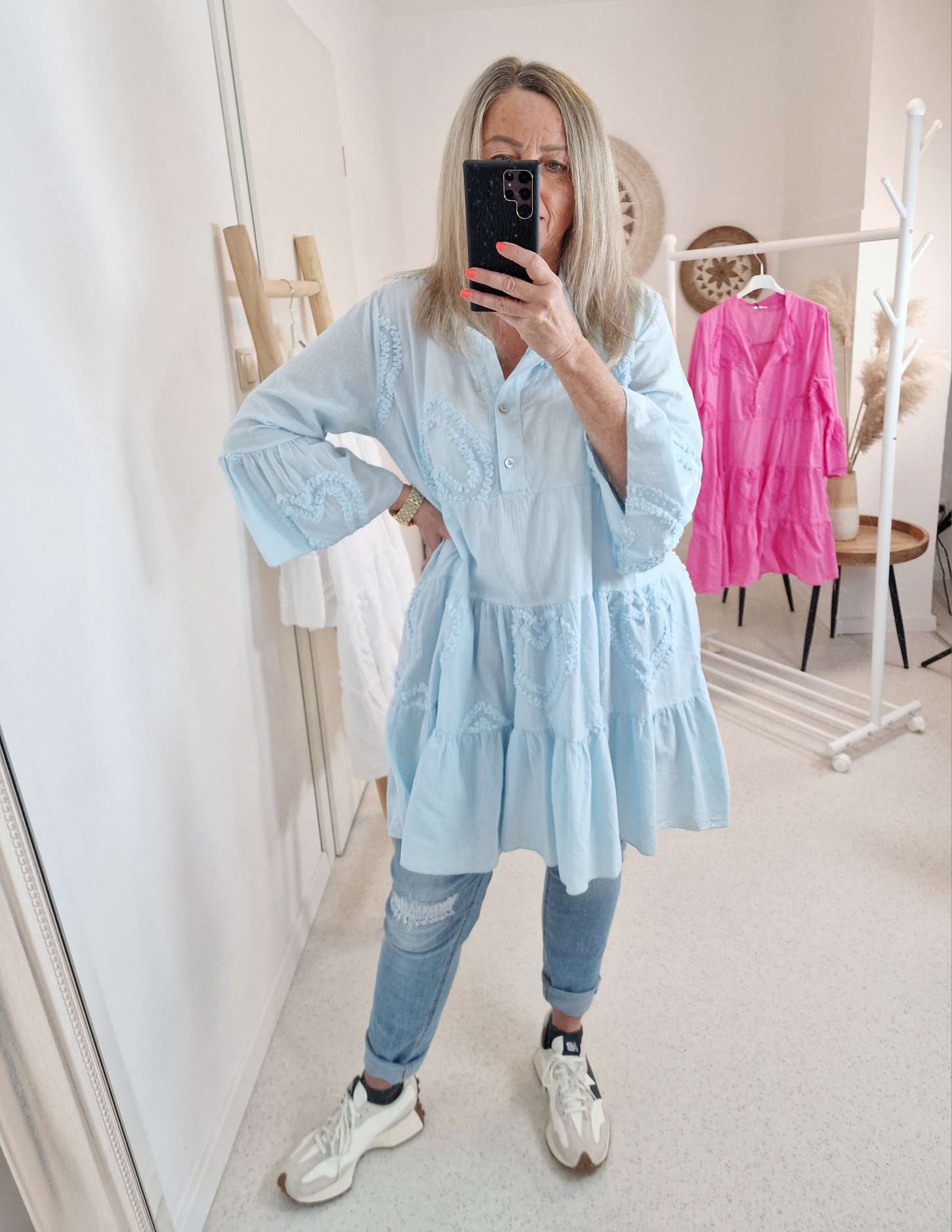 TUNIKA DRESS CLAIRE HEART HELLBLAU 34-42 Made in Italy Midi Kleid TUNIKA DRESS CLAIRE HEART HELLBLAU 34-42 Made in Italy Midi Kleid
