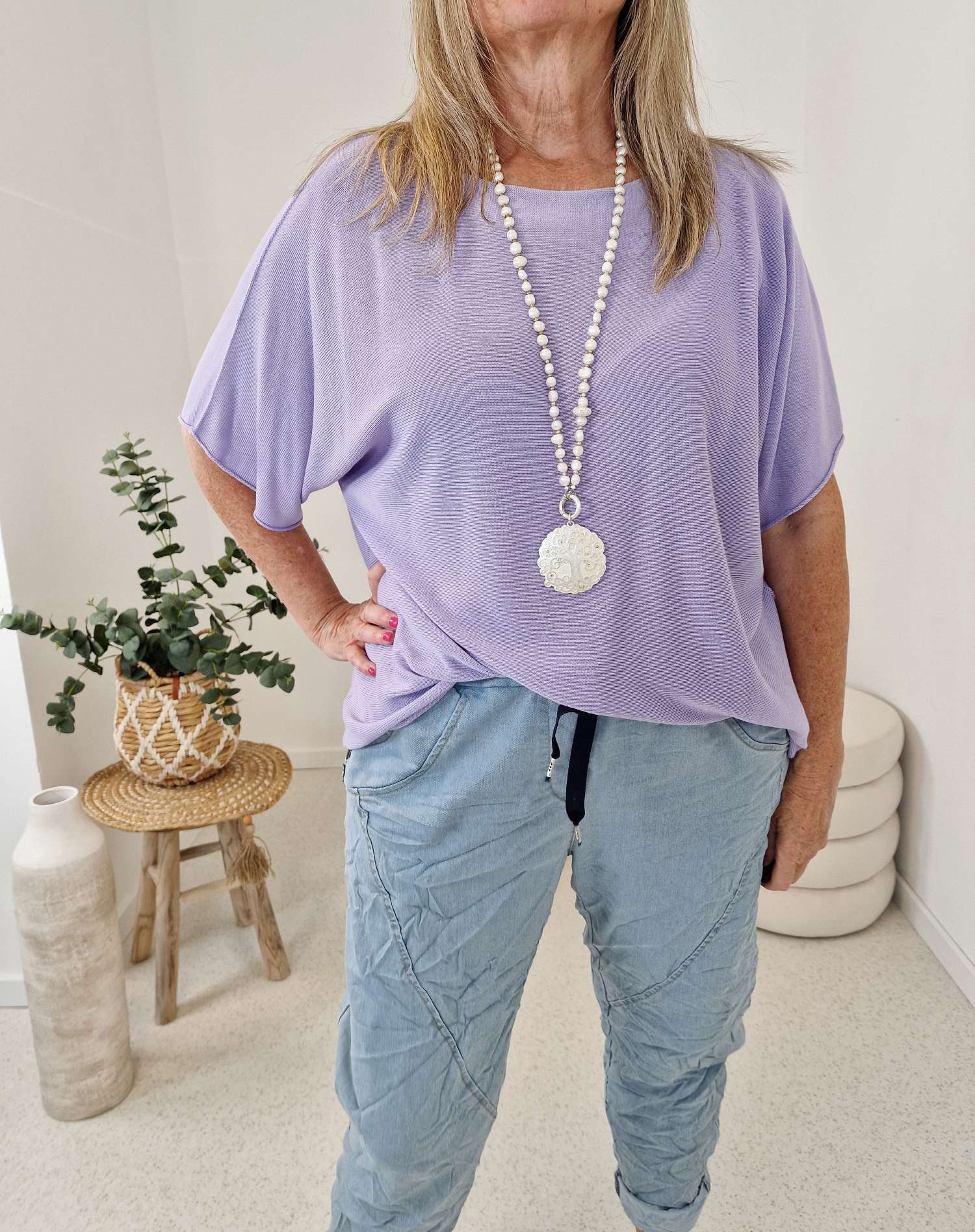 BASIC SHIRT MILLIE STRICK  FLIEDER   Made in Italy 36 -42  Pullover