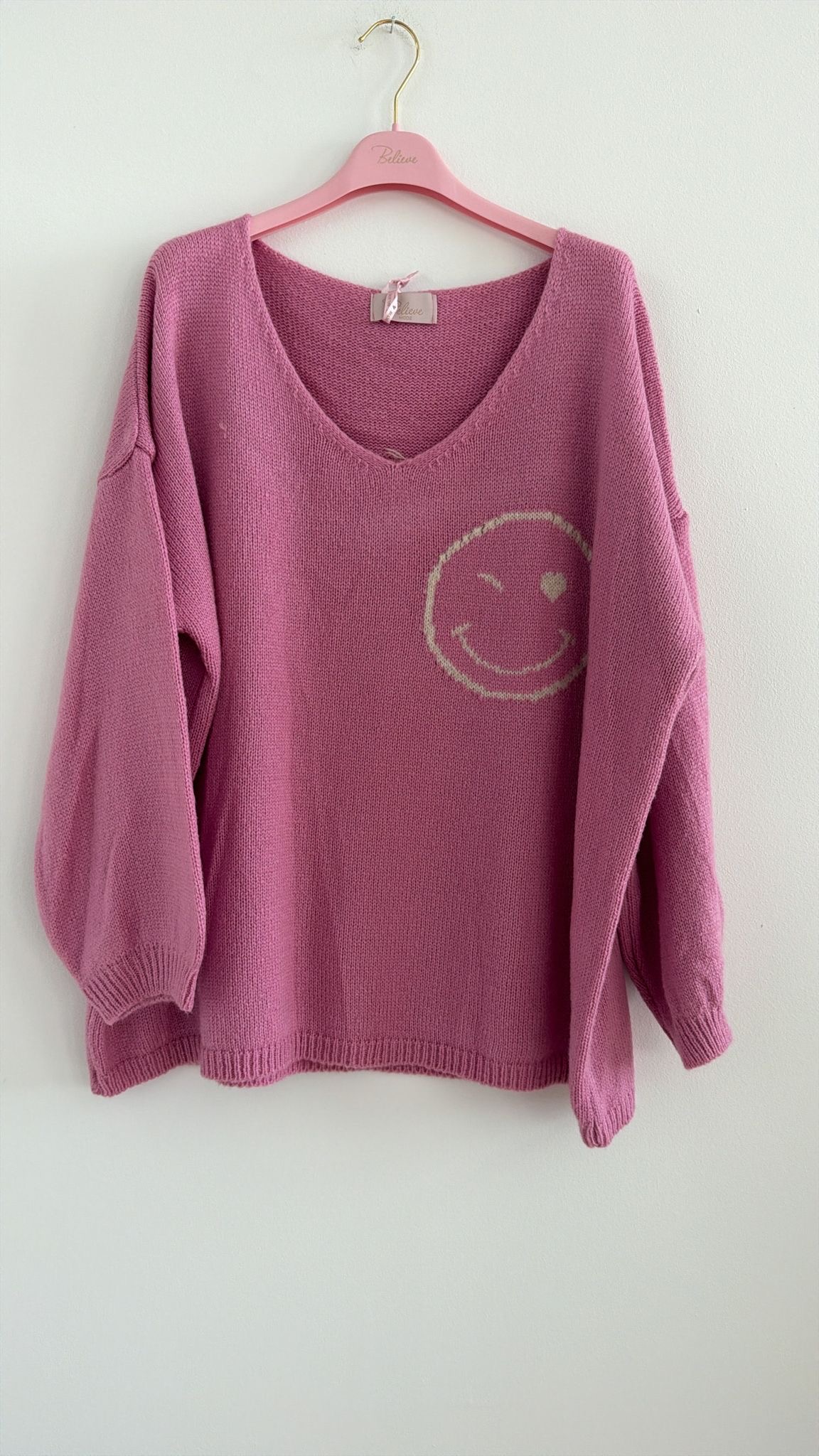Strickpullover mit Smiley & Rückenprint Oversize I NO. SP0019 I Made in Italy 34-44/46