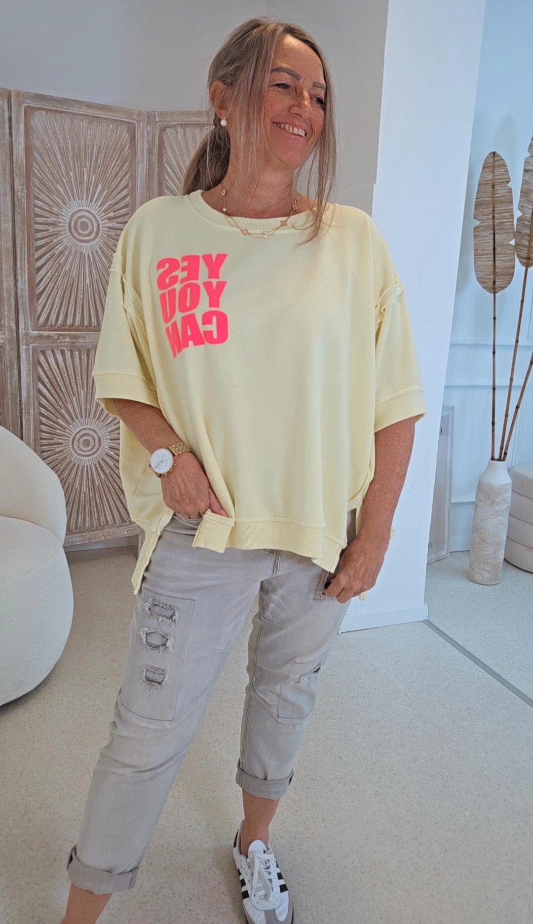 OVERSIZE SWEATER ZENZI YES YOU CAN Made in Italy 34-44/46 Kurzarm Sweatshirt