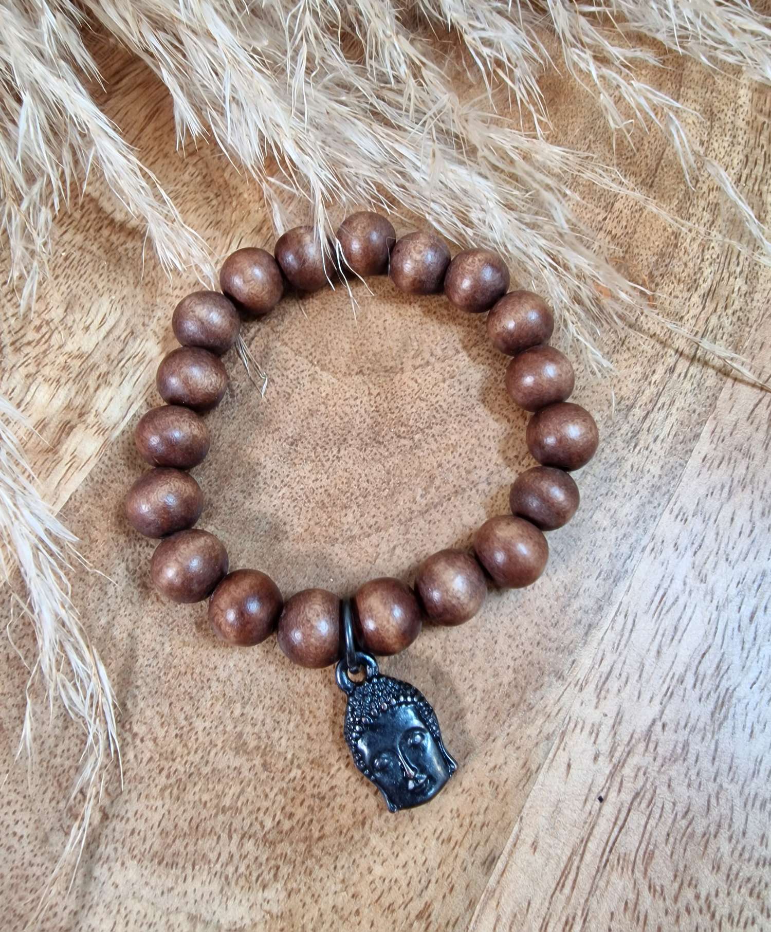 BRACELET CAPPUCCINO BUDDHA BLACK BEAUTY Trenc City Armband  braun Akazienholz Perlen 