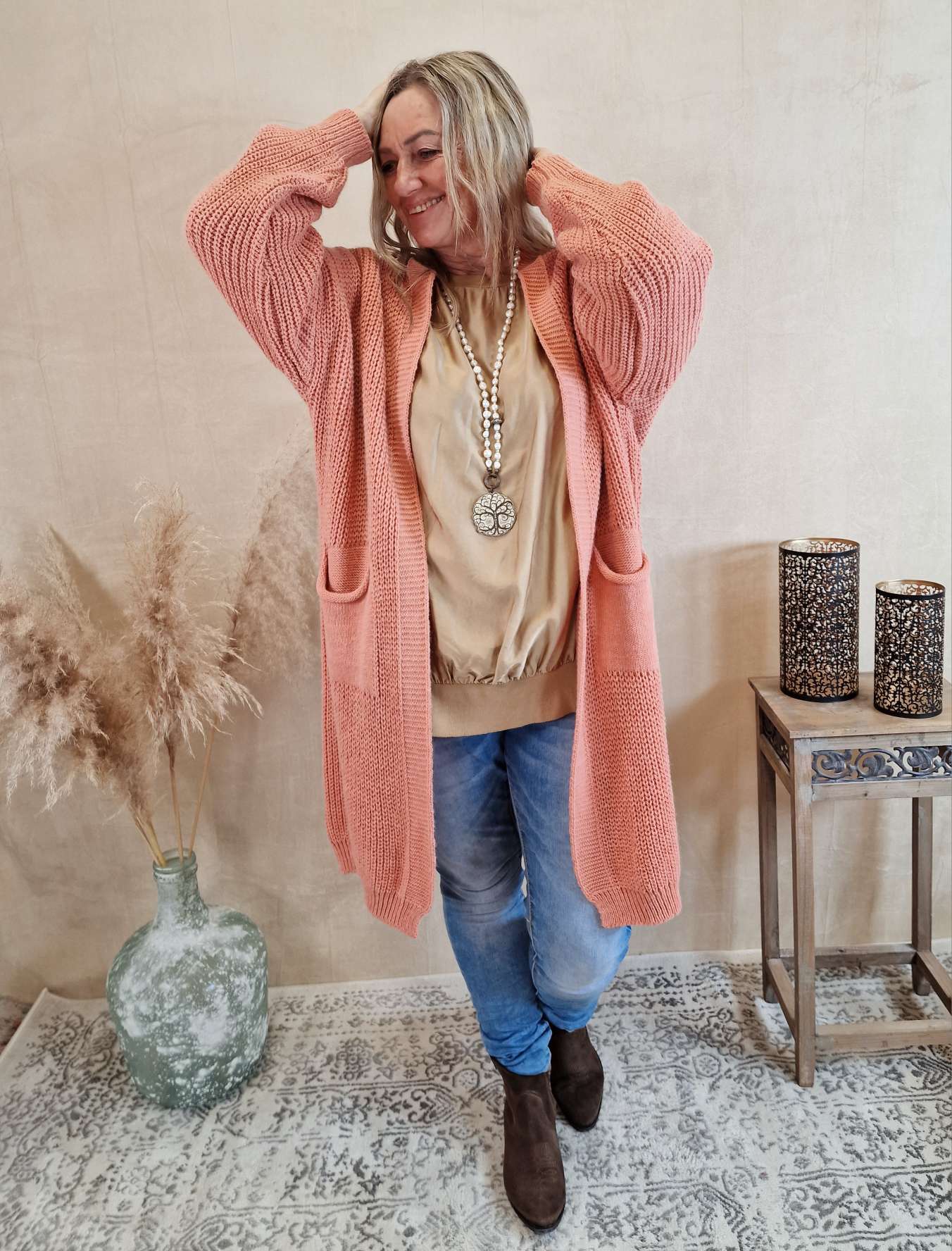 KNIT CARDIGAN EVELYN LACHS 34-42 Made in Italy Strickjacke Strickmantel Mantel KNIT CARDIGAN EVELYN LACHS 34-42 Made in Italy Strickjacke Strickmantel Mantel