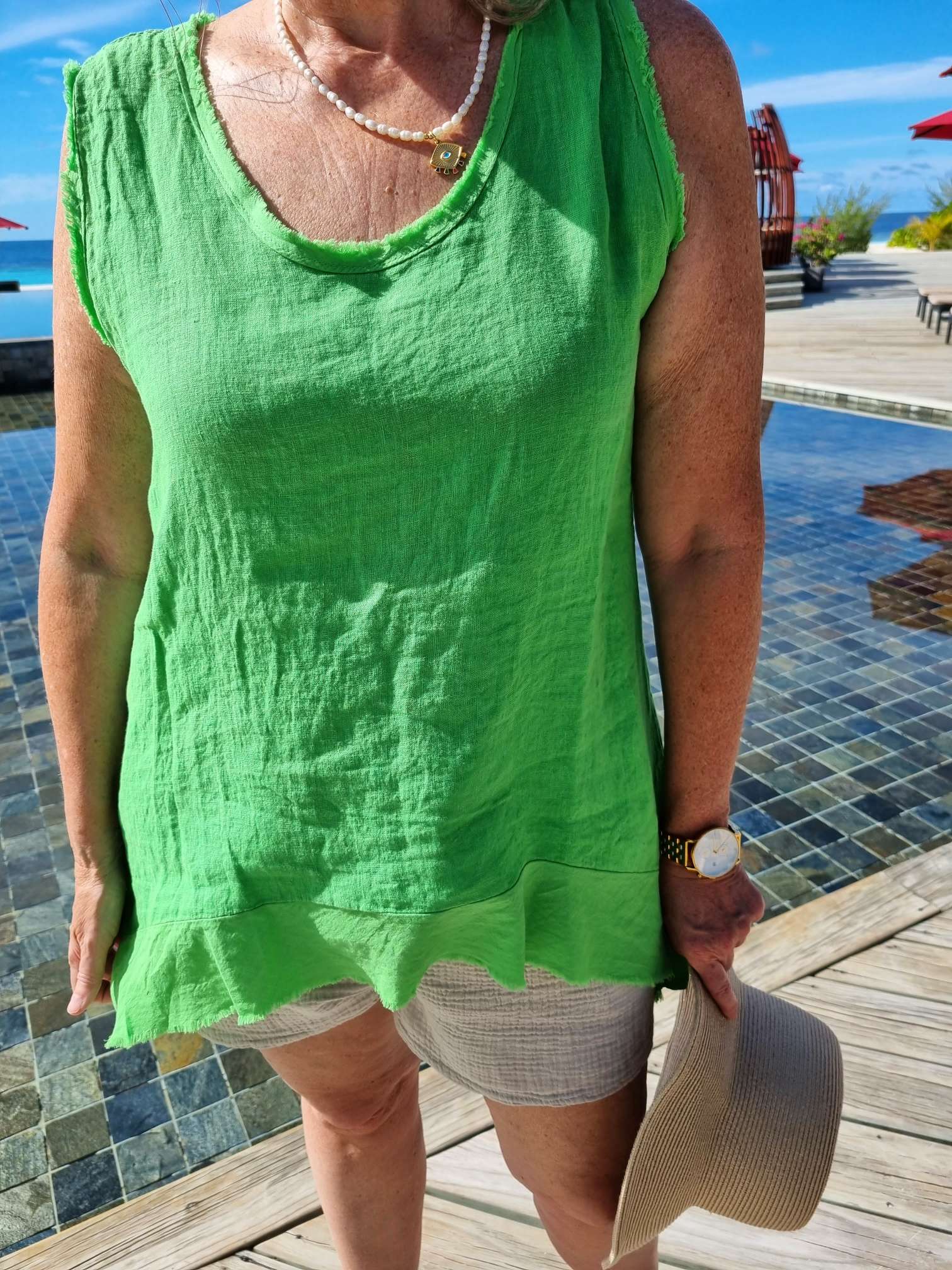 LINEN TOP WILMA GRÜN 34-42 Made in Italy Leinen Basic Shirt Kurzarm Tanktop Oversize LINEN TOP WILMA GRÜN 34-42 Made in Italy Leinen Basic Shirt Kurzarm Tanktop Oversize