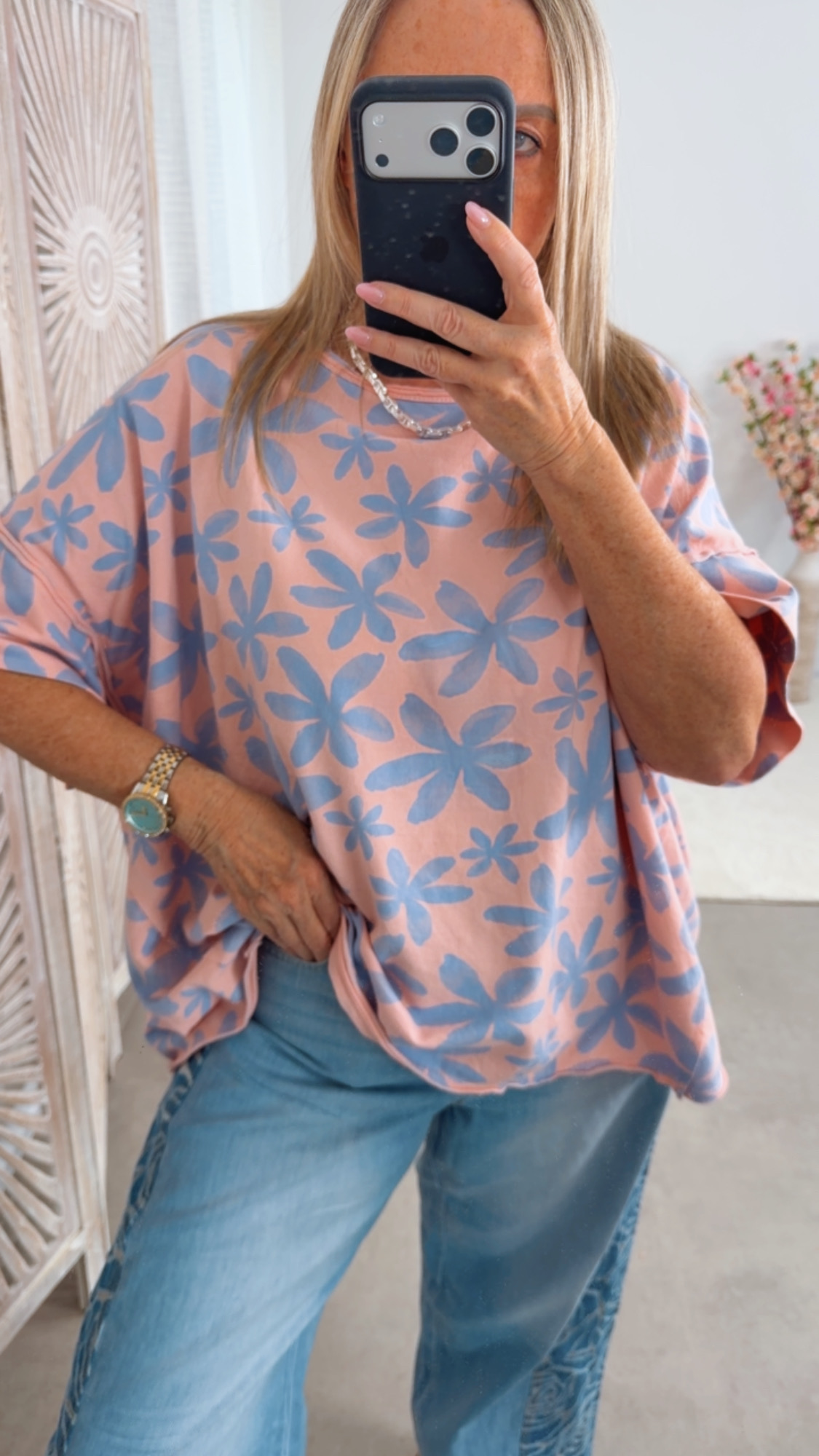 🌸🌴 Blumen-Shirt Lunara Made in Italy 34-44/46