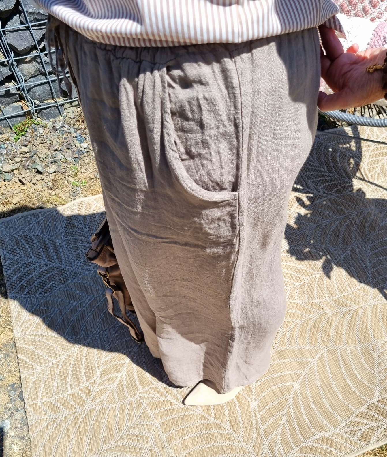 LINEN MARLENE PANT BRIGITTE TAUPE Pocket 34-42 Made in Italy weite Leinen Hose mit Taschen LINEN MARLENE PANT BRIGITTE TAUPE Pocket 34-42 Made in Italy weite Leinen Hose mit Taschen