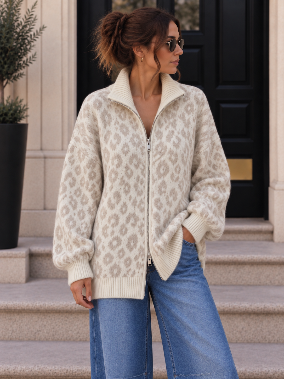 Cardigan-Leo mit Zwei-Wege-Reißverschluss I SJ0071 I Made in Italy 34-42/44 Strickjacke