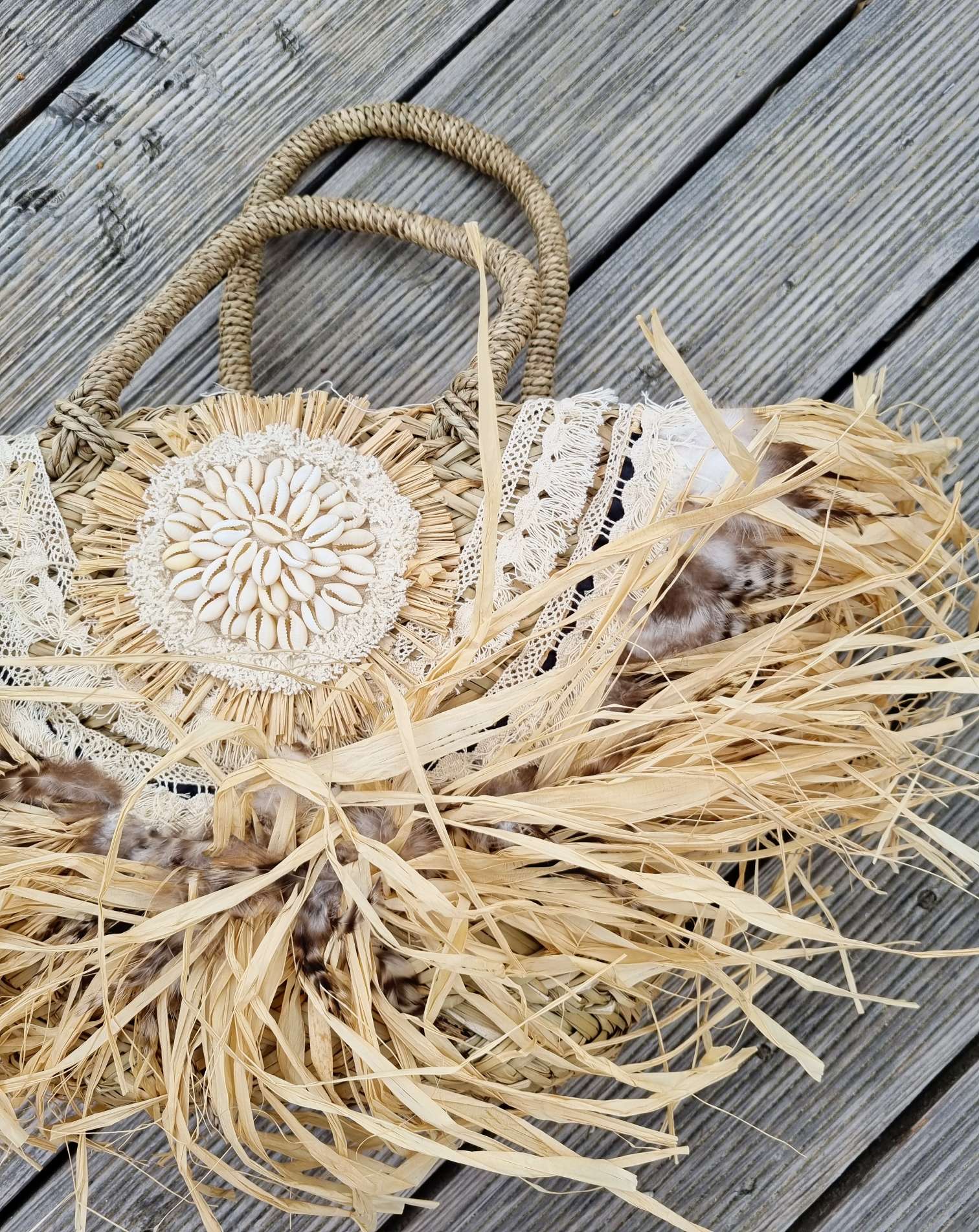 IBIZA BEACH BAG SUMMERLOVE Muscheln Details Strand Tasche Korb Federn Boho Bohemian IBIZA BEACH BAG SUMMERLOVE Muscheln Details Strand Tasche Korb Federn Boho Bohemian