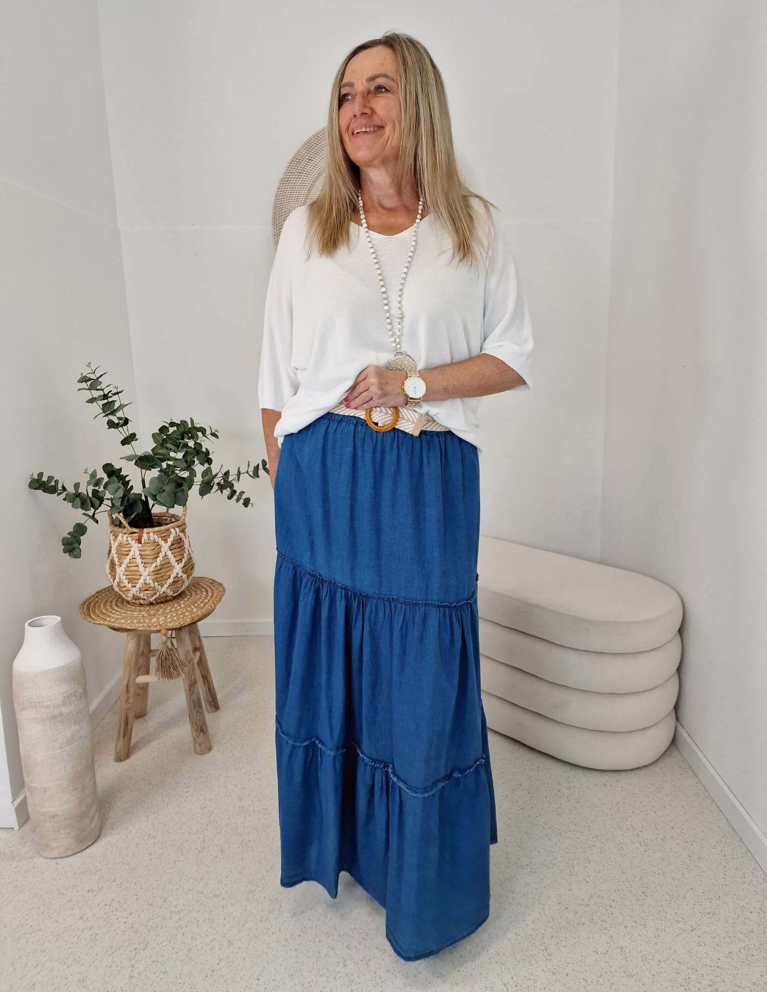 MAXI JEANS SKIRT FYNNIE 34-40 Made in Italy Maxi Rock Damenrock DARK BLUE MAXI JEANS SKIRT FYNNIE 34-40 Made in Italy Maxi Rock Damenrock DARK BLUE