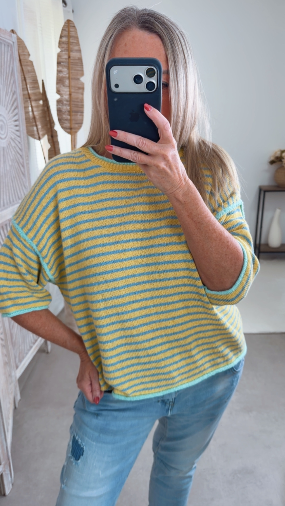 Strickshirt Salo Stripes Made in Italy 34-42 Kurzarm Pullover