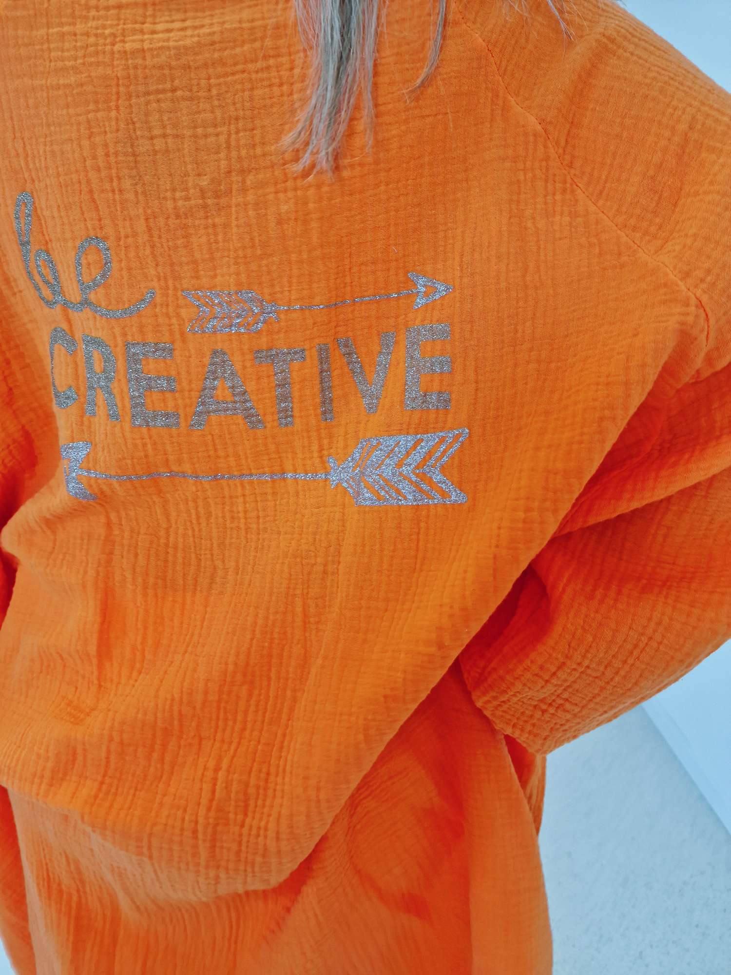 MUSSELIN OVERSIZE BLUSE BE CREATIVE ORANGE 34-42/44 Made in Italy Longbluse Kleid Tunika Shirt Blusenjacke MUSSELIN OVERSIZE BLUSE BE CREATIVE ORANGE 34-42/44 Made in Italy Longbluse Kleid Tunika Shirt Blusenjacke