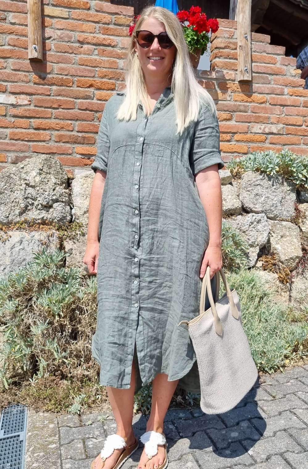 LINEN DESS WILMA KHAKI 34-42 Made in Italy Leinen Kleid Long Bluse Mantel LINEN DESS WILMA KHAKI 34-42 Made in Italy Leinen Kleid Long Bluse Mantel