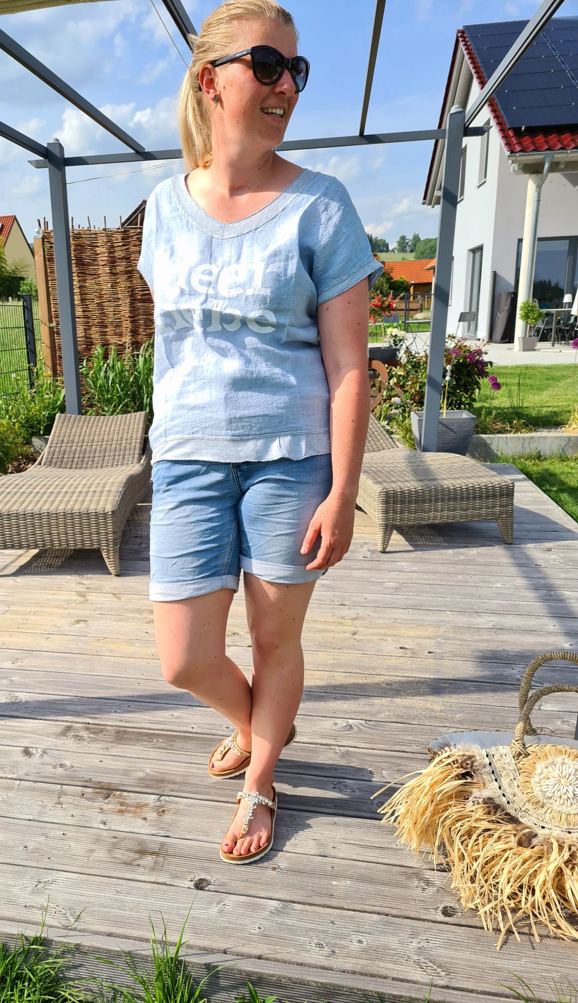 LEINEN T-SHIRT MEER LIEBE BLAU 34-42 Made in Italy Basic kurzarm Leinen T-Shirt LEINEN T-SHIRT MEER LIEBE BLAU 34-42 Made in Italy Basic kurzarm Leinen T-Shirt