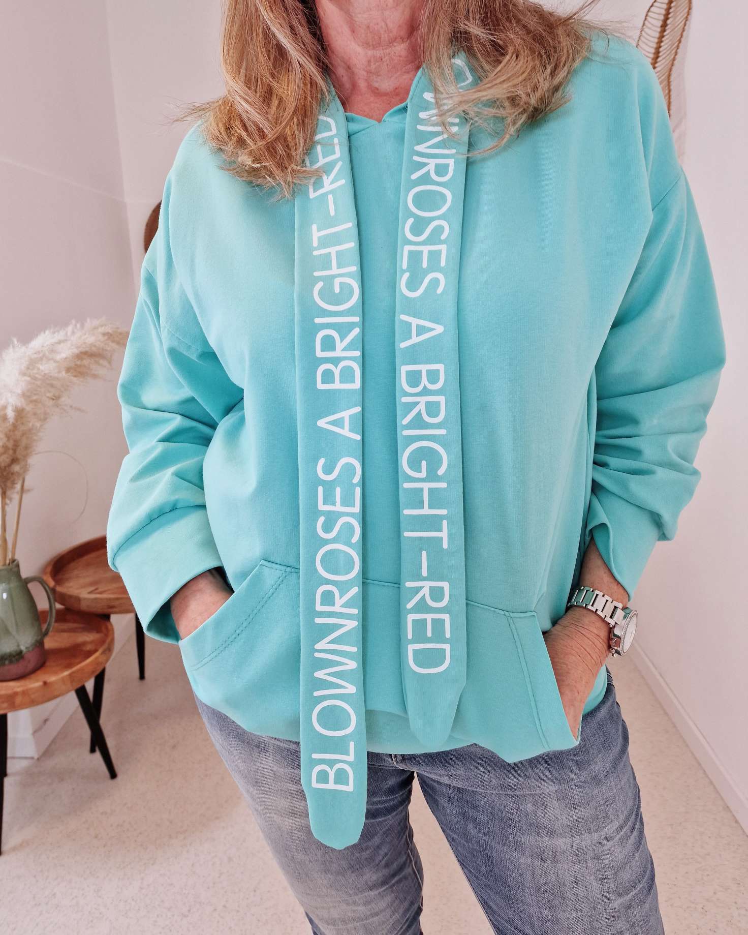 HOODIE BLOWNROSES TÜRKIS 34-42 Made in Italy Sweater Kapuze Oversize Pullover
