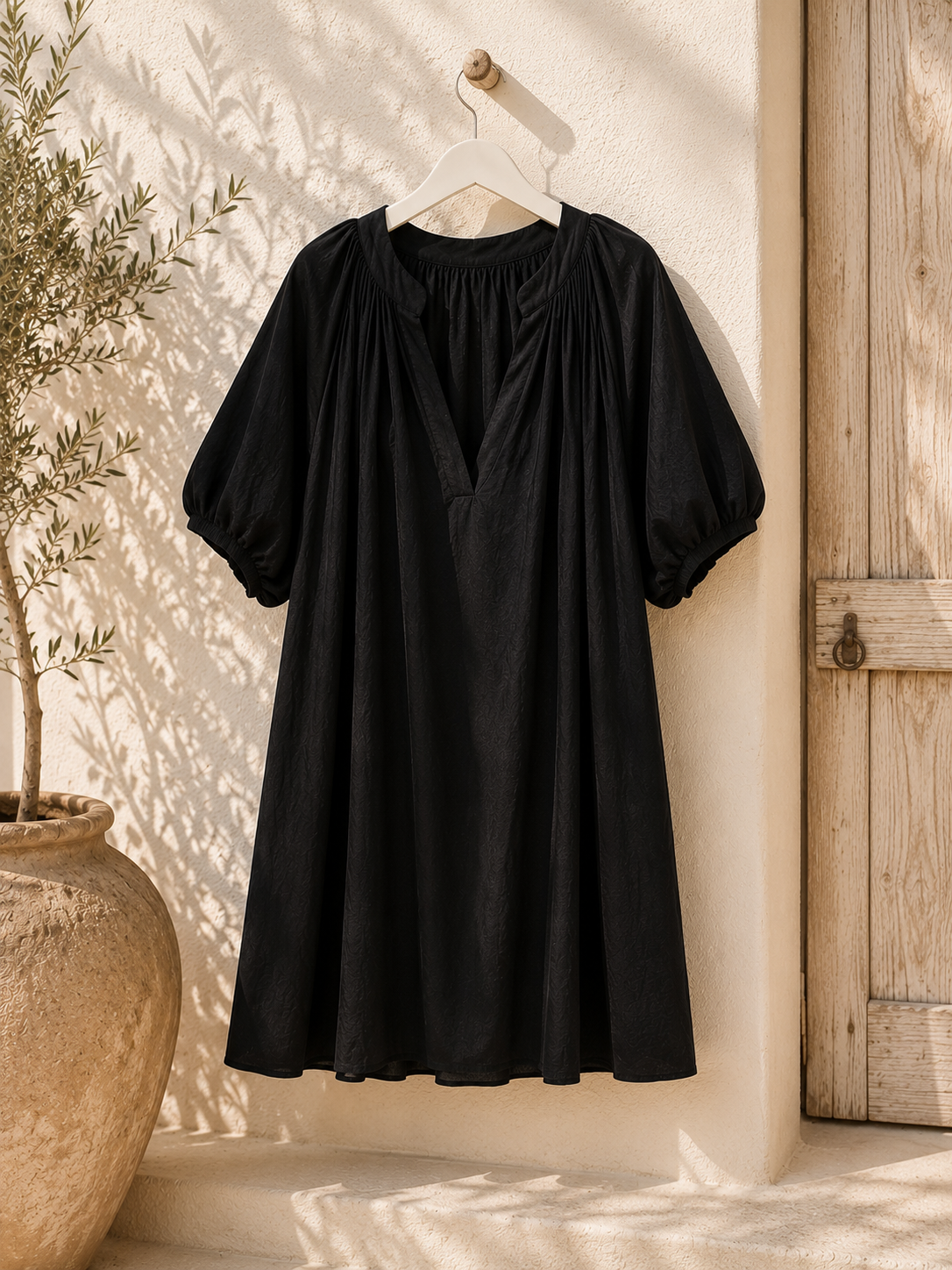 Kleid Kesia Tulpenärmel Uni Baumwolle Made in Italy 34-42/44