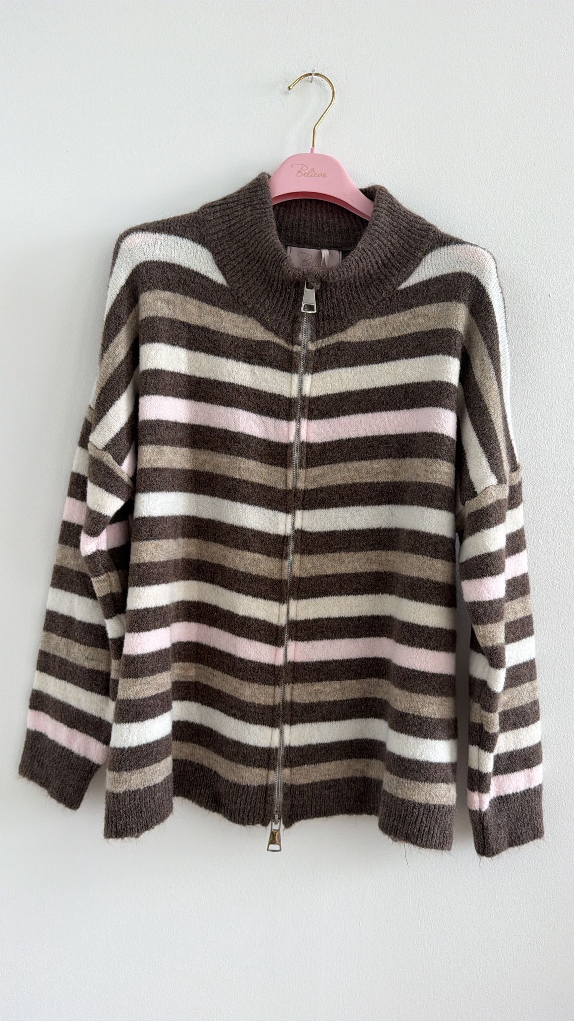 Strickjacke mit Streifen & Zwei-Wege-Reißverschluss Cardigan I NO.SJ0022 I Made in Italy 34-40/42