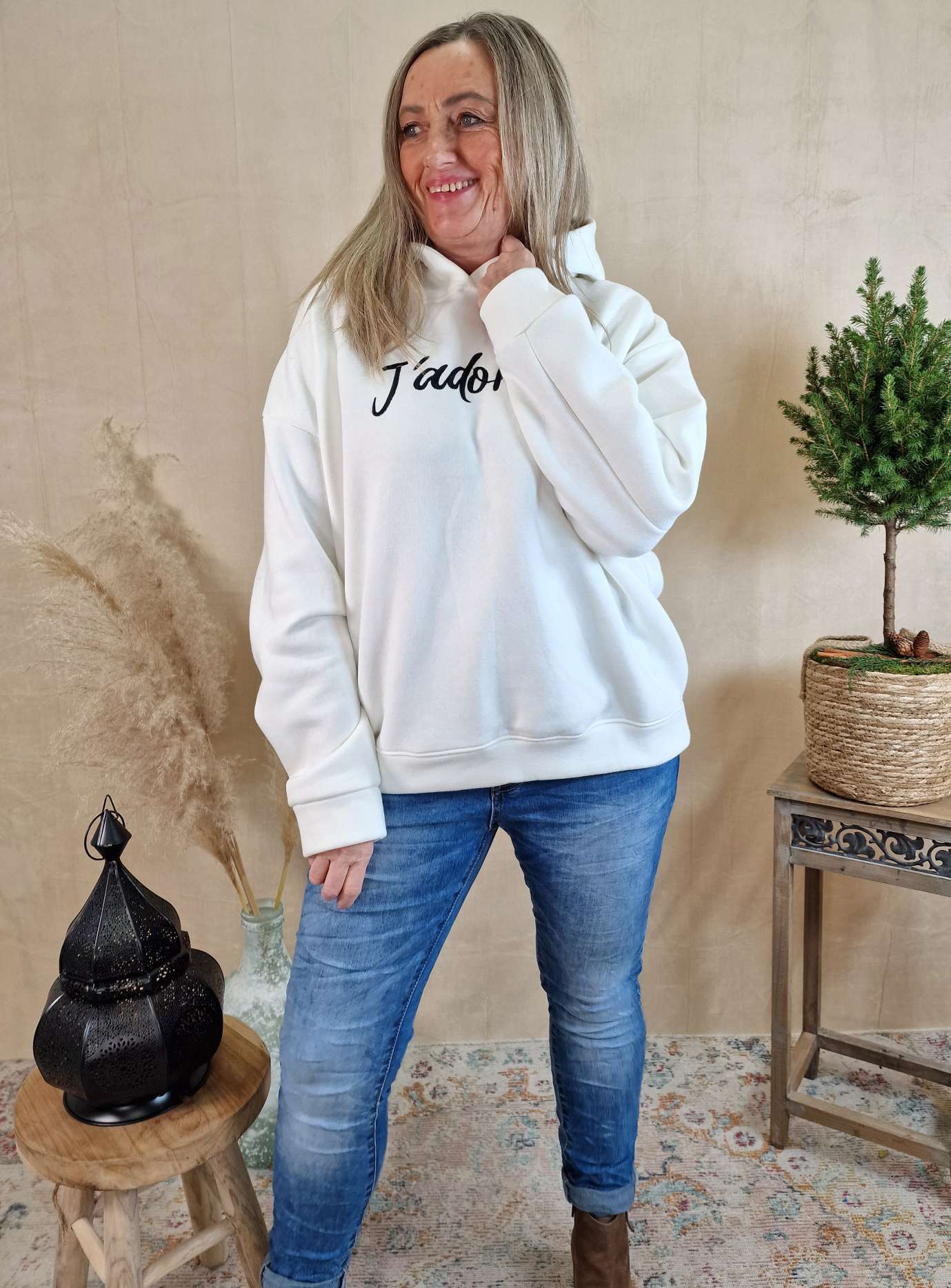HOODIE ADORE WEISS 34-42 Made in Italy Sweater Kapuze Oversize Pullover