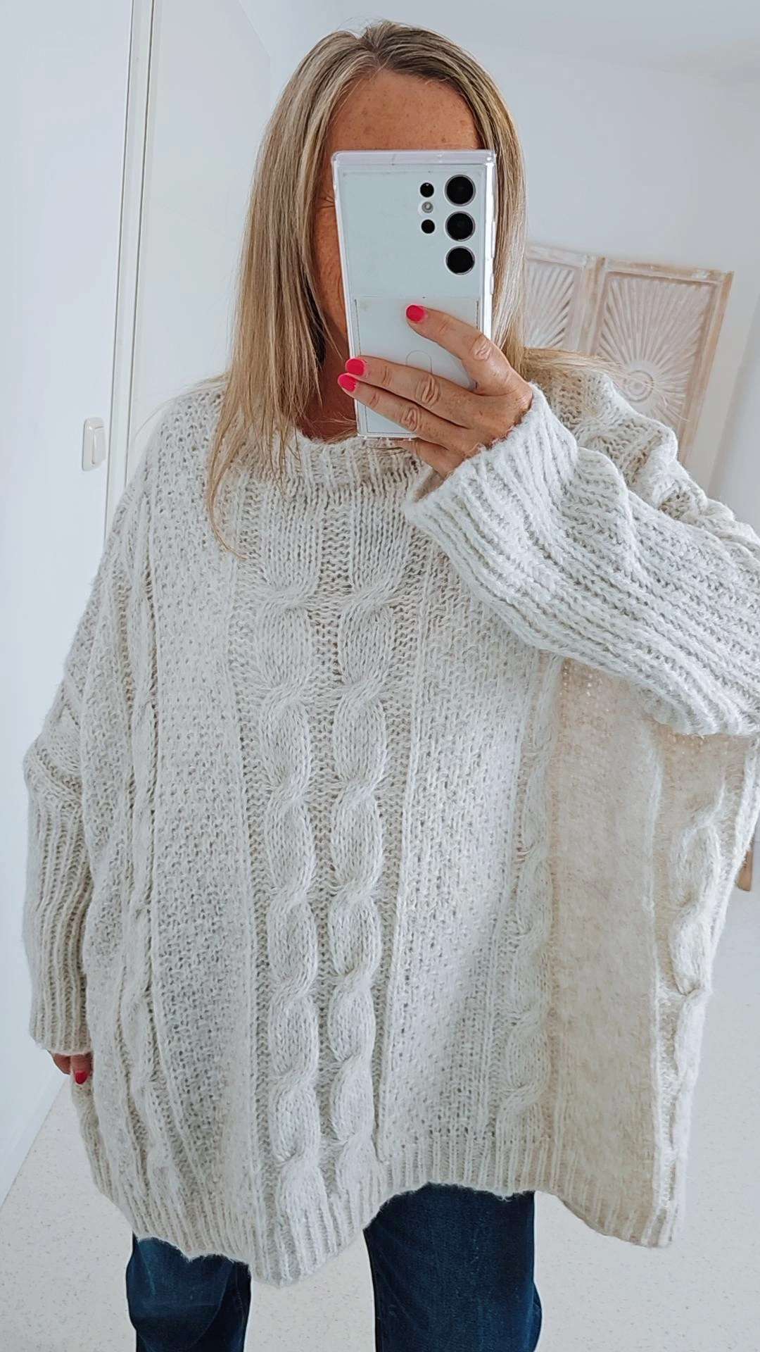 STRICKPULLOVER ZOPFMUSTER TARA Oversize Pullover Made in Italy 36 - 48/50 STRICKPULLOVER ZOPFMUSTER TARA Oversize Pullover Made in Italy 36 - 48/50