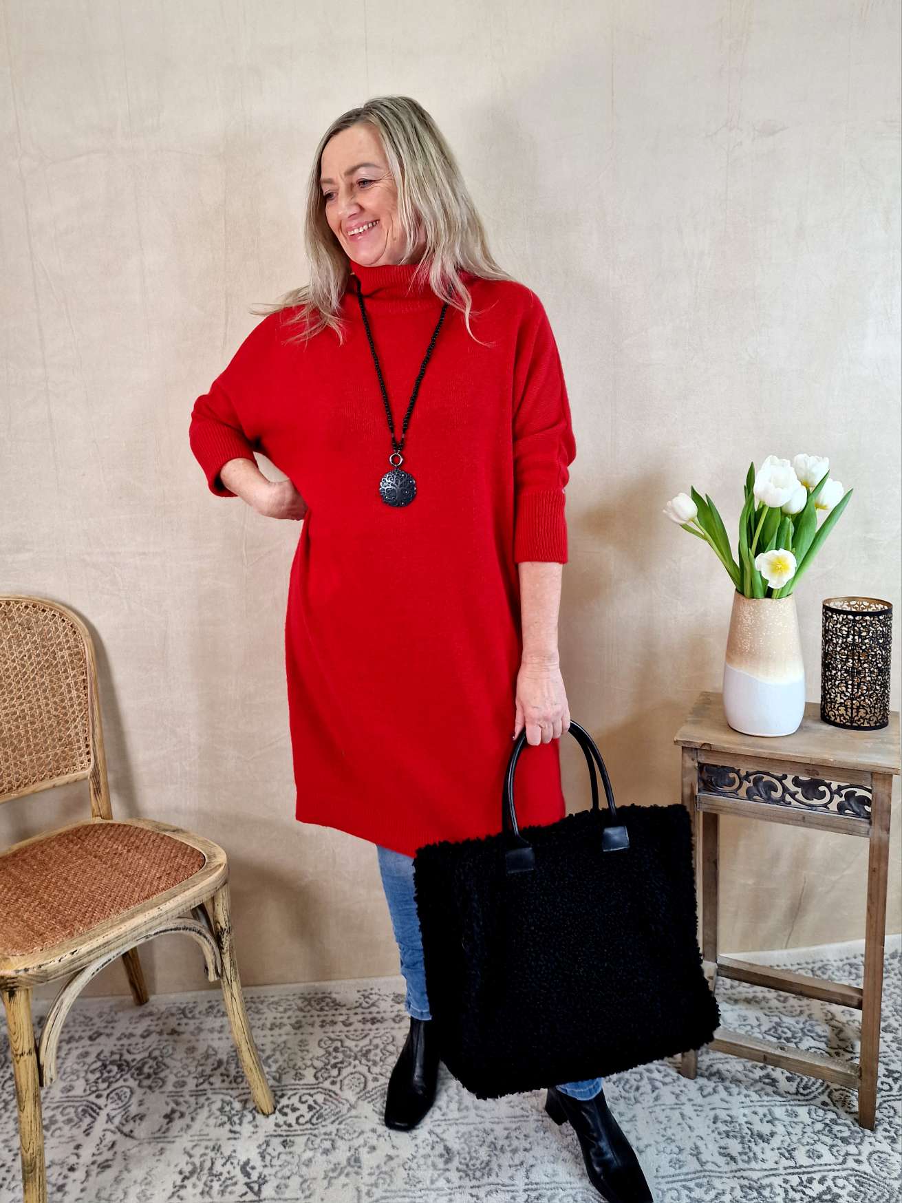 CASHMERE DRESS STELLA ROT 34-42 Made in Italy Strick Kleid Long Pullover CASHMERE DRESS STELLA ROT 34-42 Made in Italy Strick Kleid Long Pullover