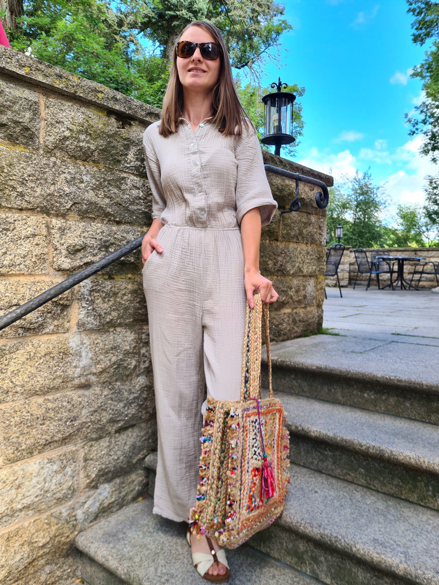 MUSSELIN JUMPSUIT CARLA BEIGE 34-40 Made in Italy Overall Zweiteiler MUSSELIN JUMPSUIT CARLA BEIGE 34-40 Made in Italy Overall Zweiteiler