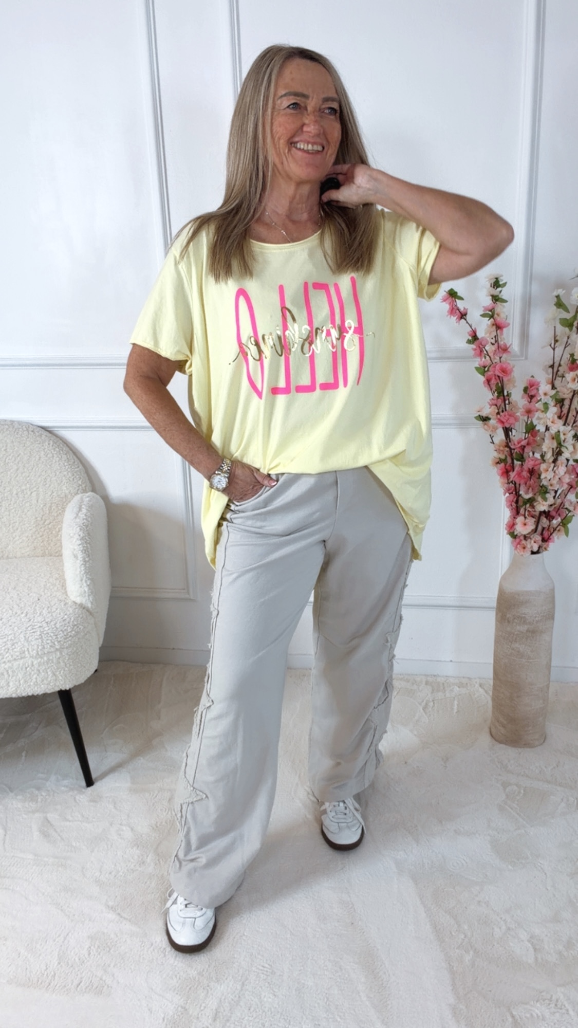 Vokuhila T-Shirt Liorabella Hello Sunshine Made in Itlay 34-44/46