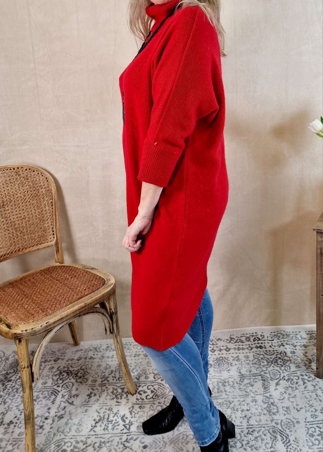CASHMERE DRESS STELLA ROT 34-42 Made in Italy Strick Kleid Long Pullover CASHMERE DRESS STELLA ROT 34-42 Made in Italy Strick Kleid Long Pullover