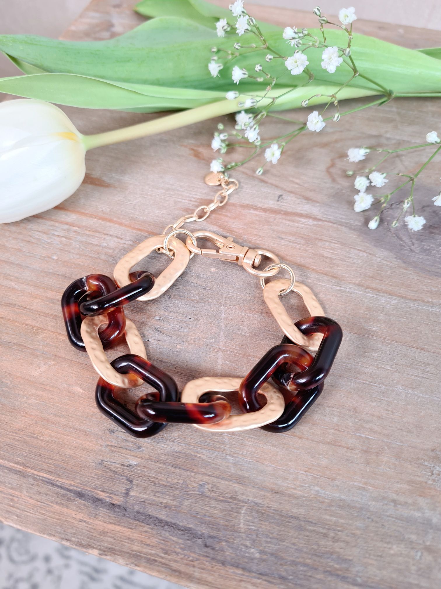 ARMBAND BRACELET FLASHBACK BRAUN Metall Resin Goldfarbig
