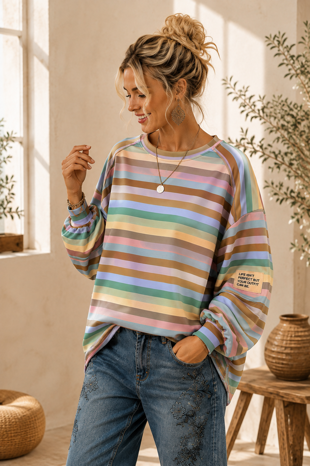 Sweatshirt „Ottavia“ – Streifen-Look | Made in Italy | passend bis ca. Gr. 42/44