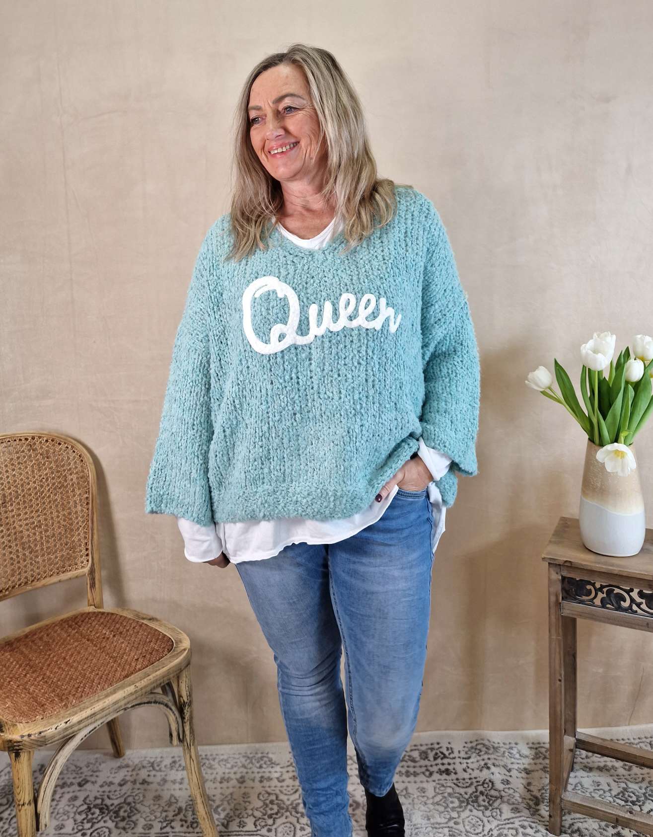 KNIT SWEATER QUEEN MINT 34-42 Made in Italy Strickpullover Pullover KNIT SWEATER QUEEN MINT 34-42 Made in Italy Strickpullover Pullover