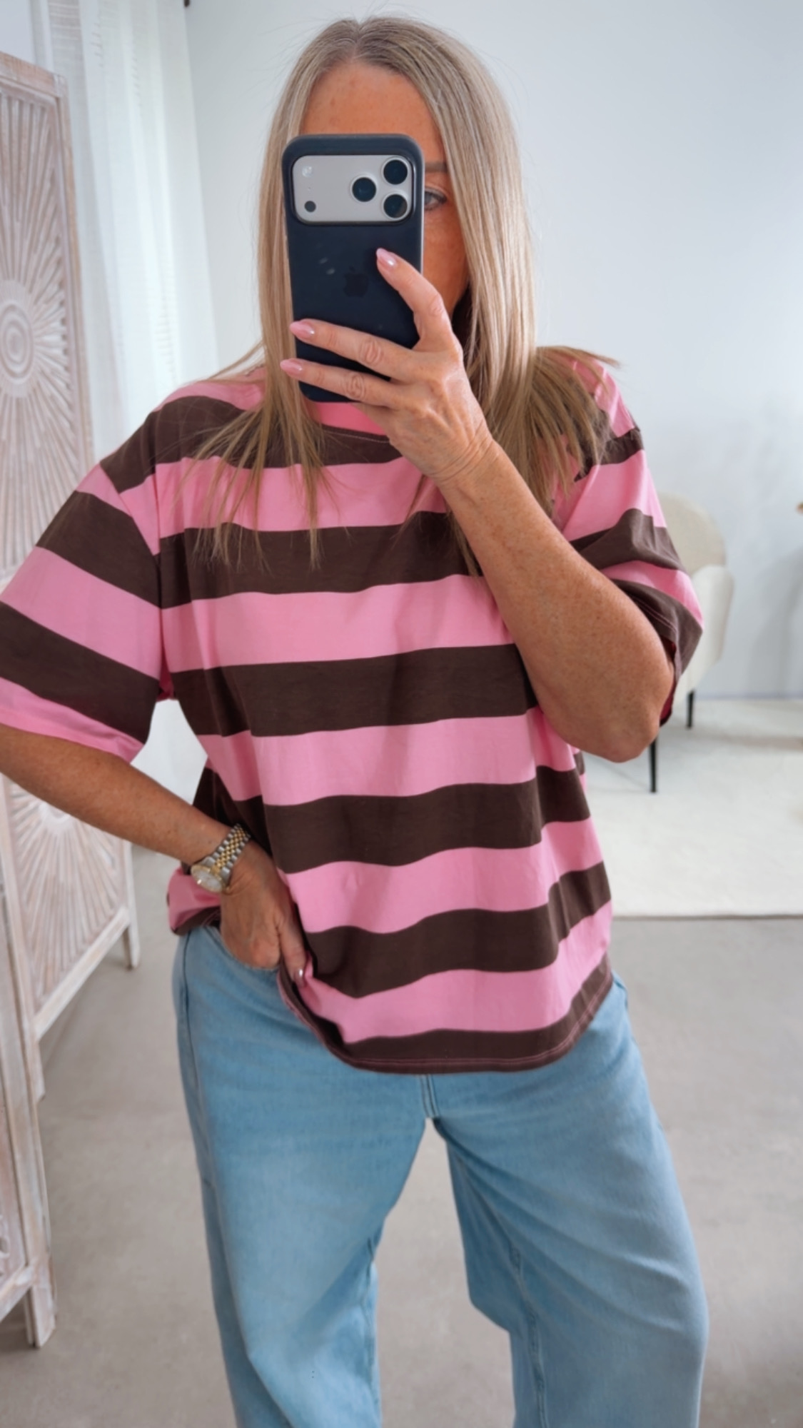 🌈✨ T-Shirt Blockstreifen Love You Moon an Back Elyzoria Made in Itlay 34-40/42