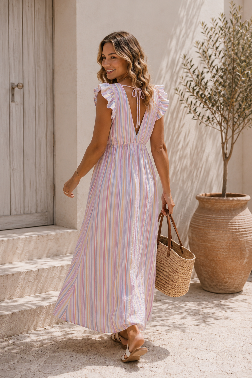 MUSSELIN KLEID ZOE STRIPES 34 - 42 Made in Italy ärmellos Rüsche