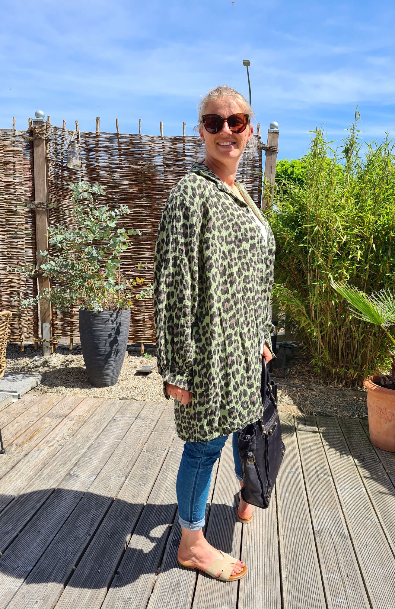 MUSSELIN OVERSIZE BLUSE SKYROS LEO KHAKI 34-42 Made in Italy Longbluse Kleid Tunika Shirt Blusenjacke MUSSELIN OVERSIZE BLUSE SKYROS LEO KHAKI 34-42 Made in Italy Longbluse Kleid Tunika Shirt Blusenjacke