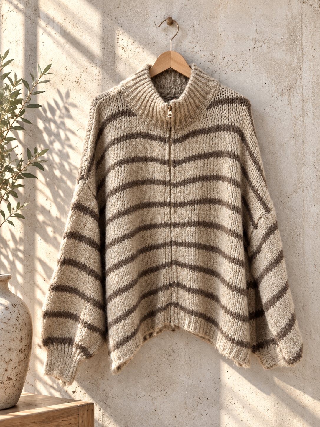 Strickjacke SJ0120 im Streifenlook mit Reißverschluss – passt bis gute Gr. 42 Made in Italy