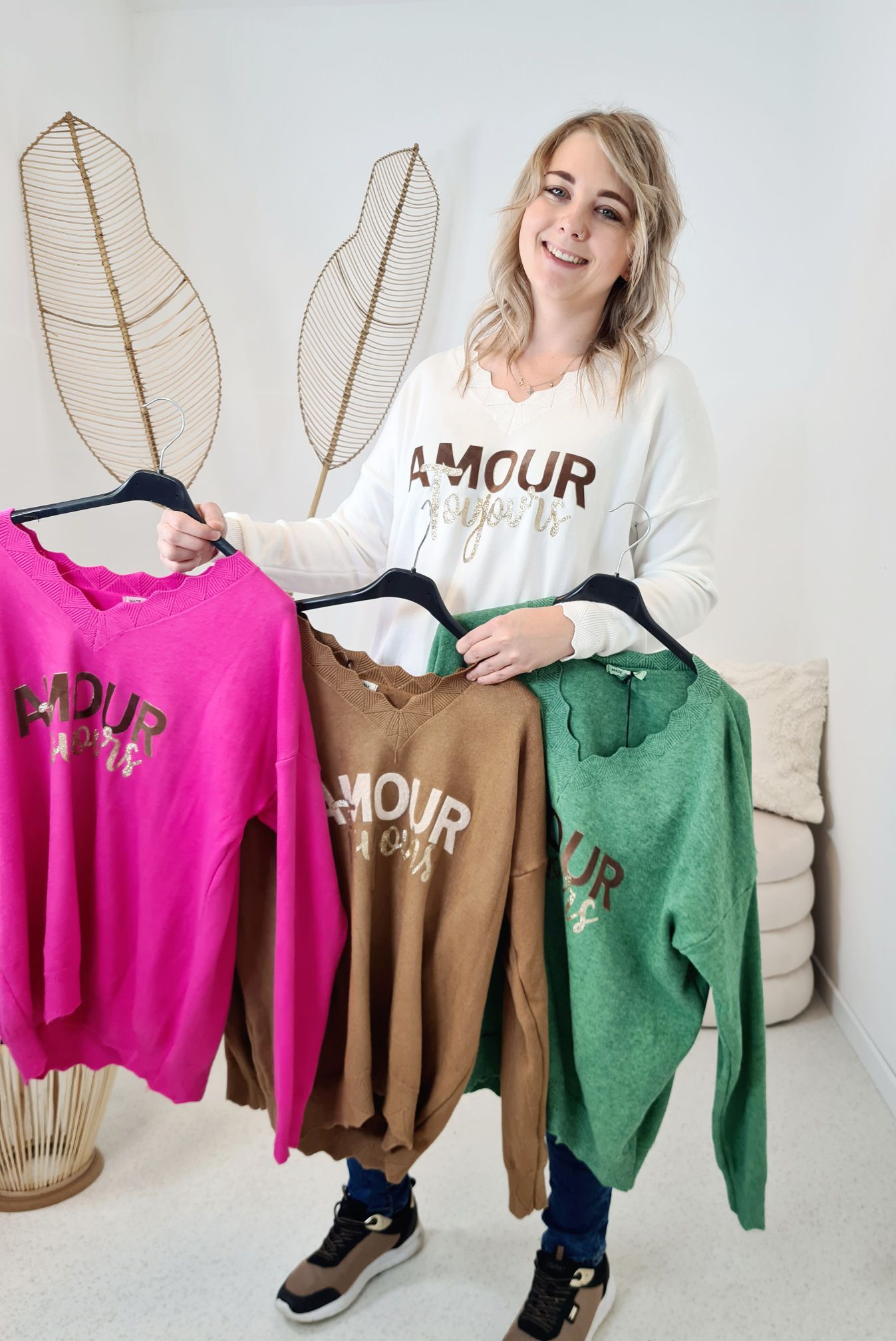 LONGSLEEVE SHIRT AMOUR TOUJORS CREME 34-42Made in Italy Langarm Pullover Oversize LONGSLEEVE SHIRT AMOUR TOUJORS CREME 34-42Made in Italy Langarm Pullover Oversize