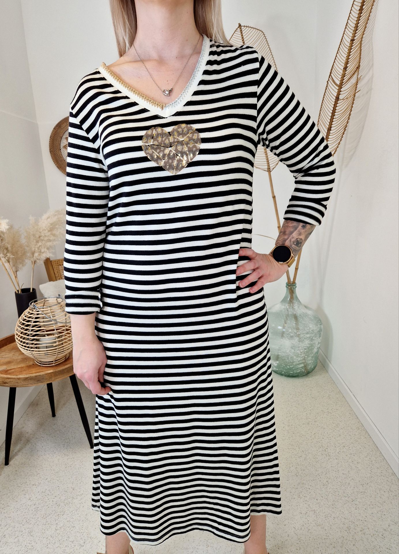 SWEATKLEID SAMY SCHWARZ 36-40 Made in Italy Shirtkleid Langarm Stripes  Strickkleid