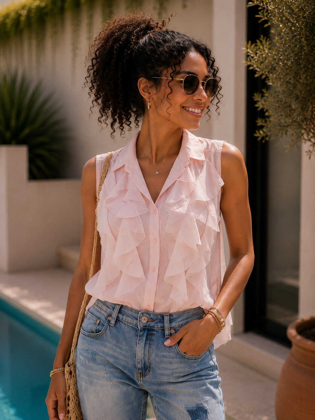 Bluse Alicudi Rüschen Uni Made in Italy 34-38