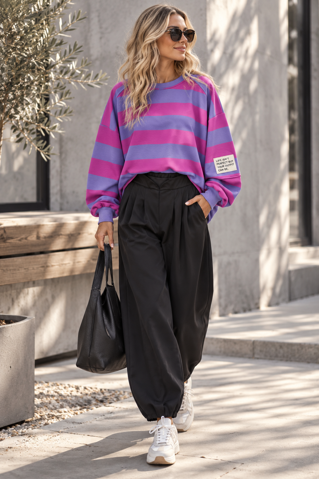 Baumwoll Stripe Love Sweater mit PATCH I SW0128 I 34-42 / Made in Italy