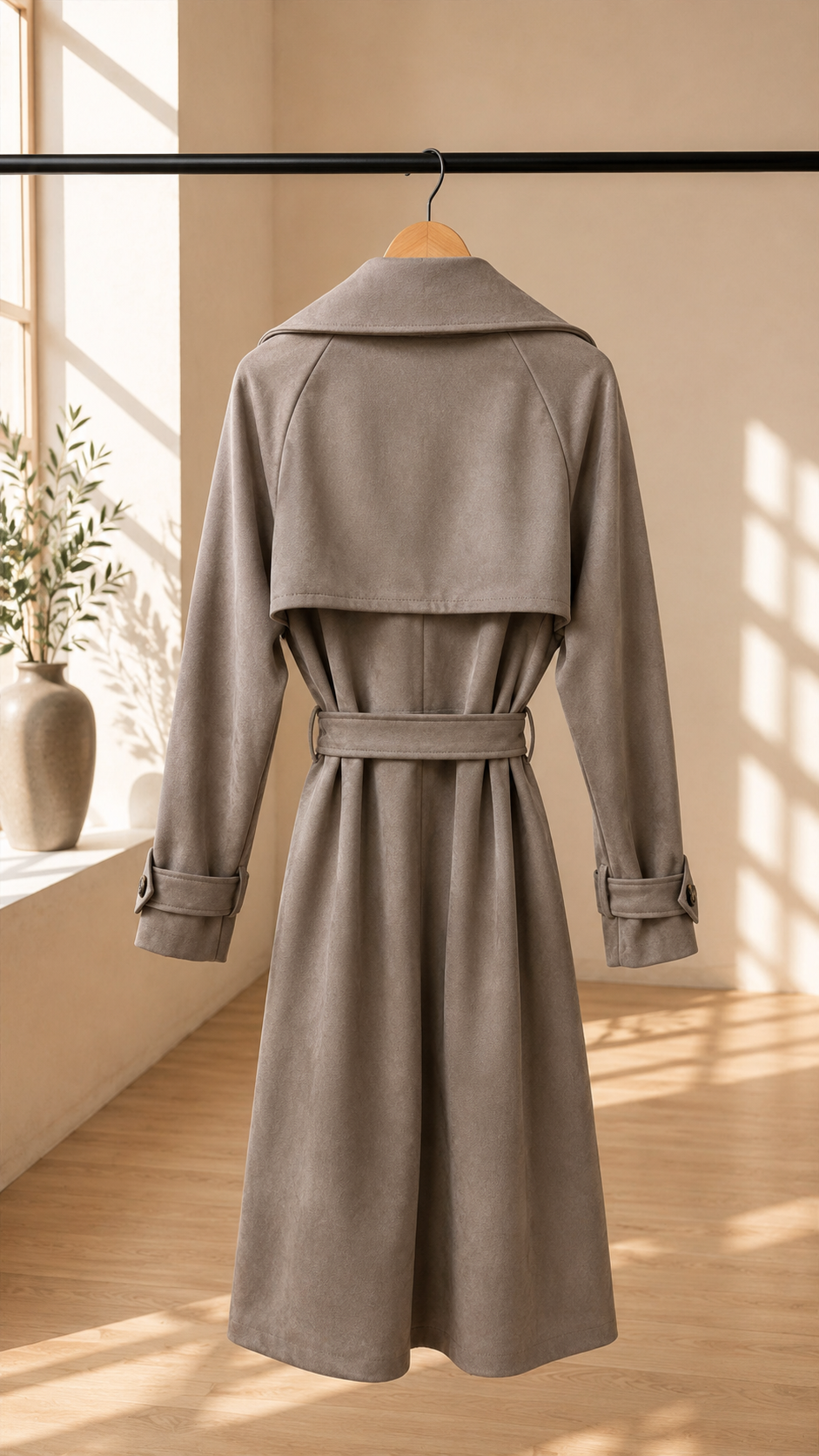 Tansania – Trenchcoat Mantel in Velourleder-Optik mit Leo-Futter | Made in Italy